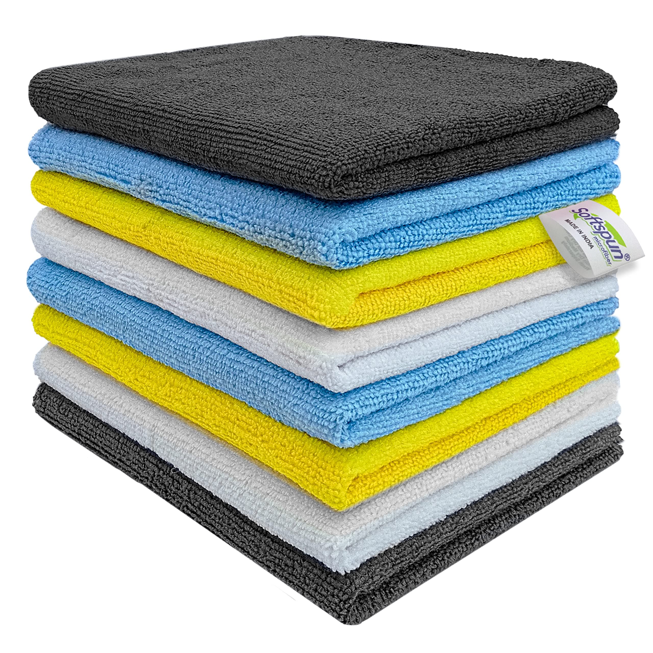 SOFTSPUN Microfiber Cloth 40x40 cms Multi-Color - Thick Lint & Streak-Free Multipurpose Cloths - Automotive Microfibre Towels for Car Bike Cleaning Polishing Washing & Detailing…