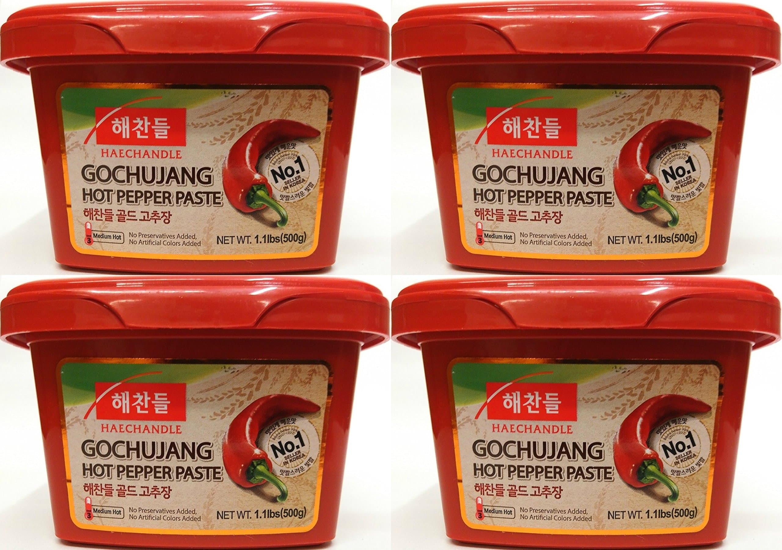 Haechandle Gochujang Hot Pepper Paste 1.1lbs - 1 Pack and 4 Pack- Combo (4 Pack)