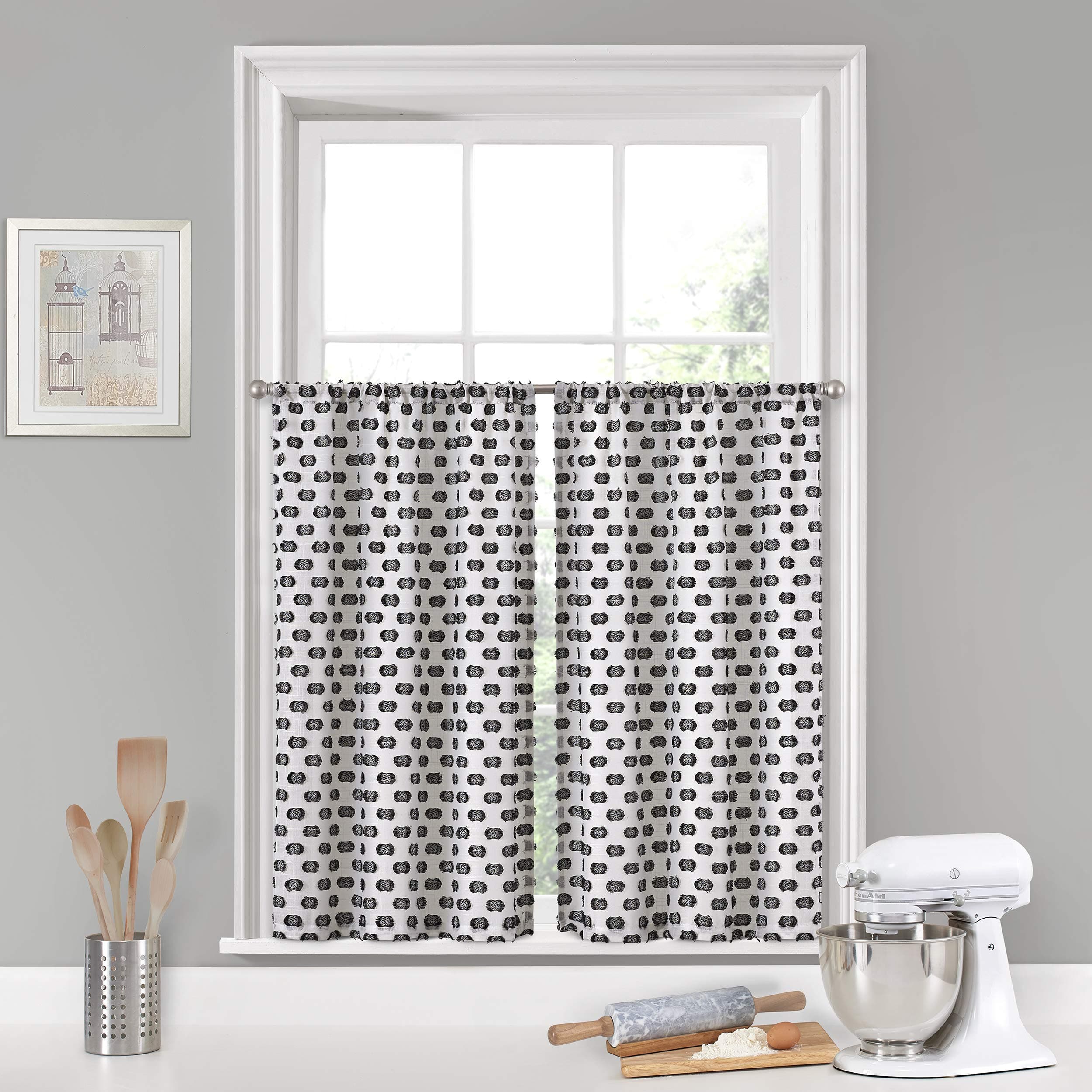 VUE Modo Small Panel Tiers Privacy Window Treatment Pair Bathroom, Living Room, 52" x 36", Black