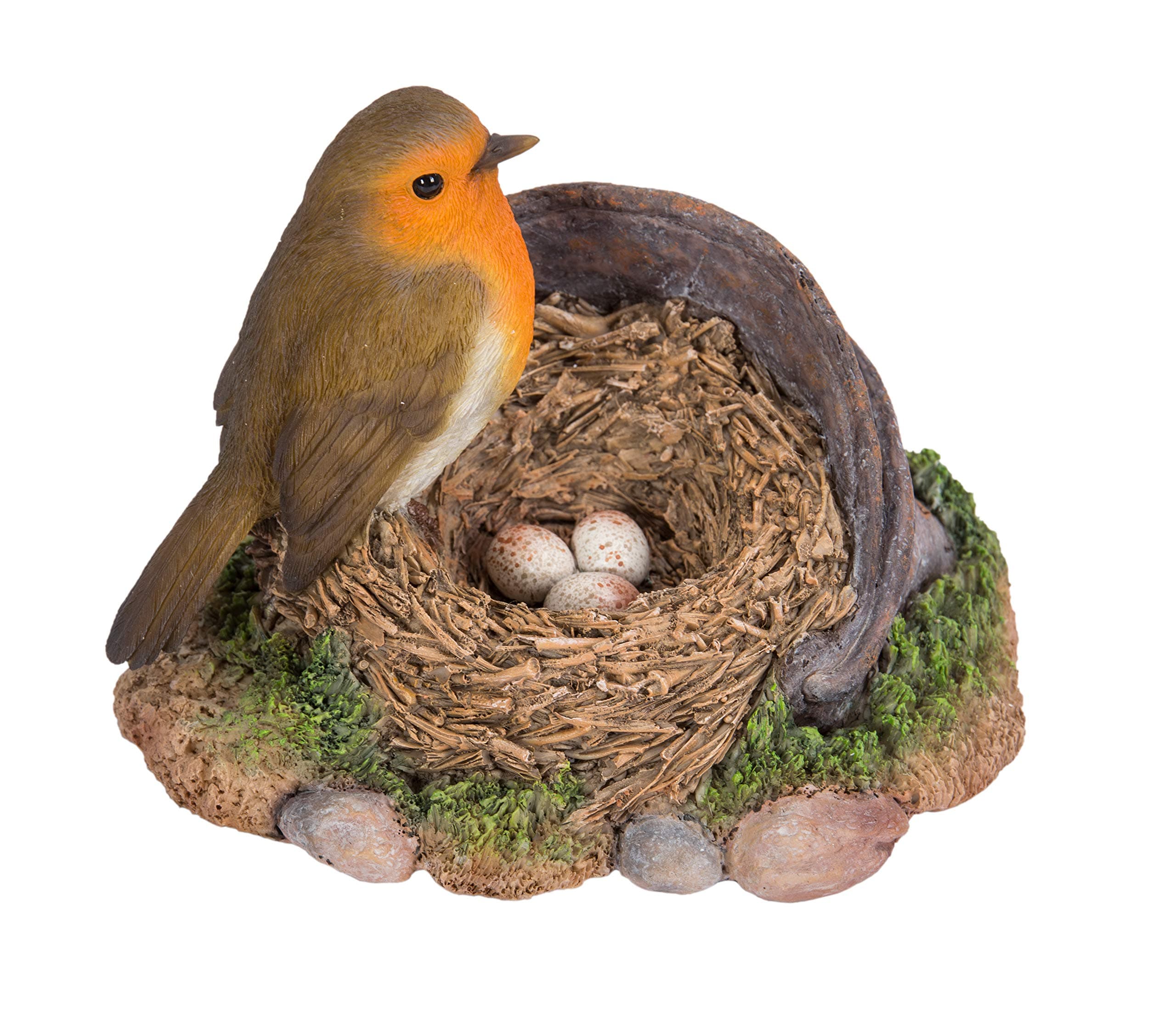 Vivid Arts Robin Standing on Rusty Pail Guarding Eggs Highly Detailed Home Garden Lawn Decoration Ornament (BG-RB05-D)