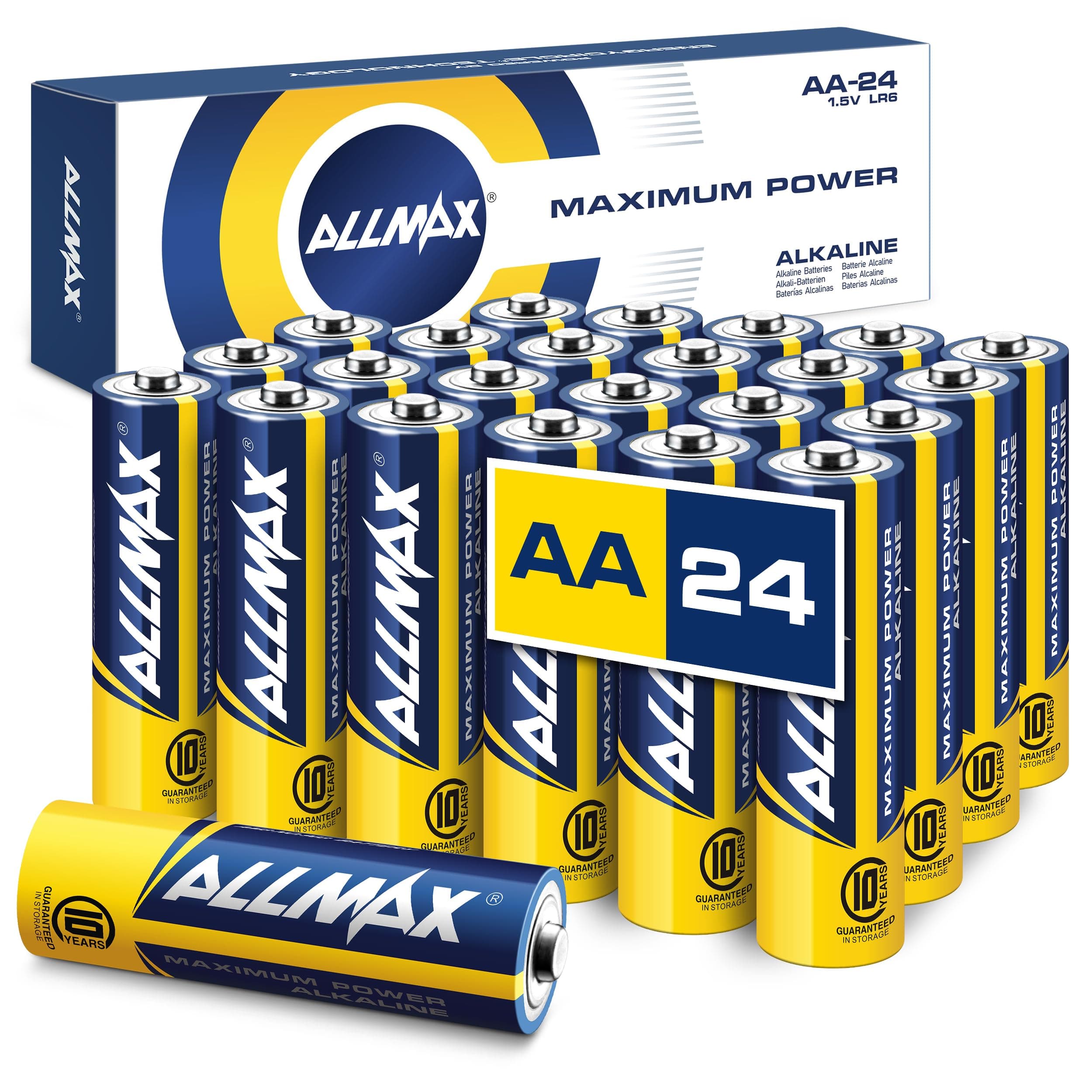 – Allmax AA (LR6) Maximum Power Alkaline Double A Batteries (24 Count) – Ultra Long-Lasting, Leakproof Design, 10-Year Shelf Life, Maximum Performance (1.5V)