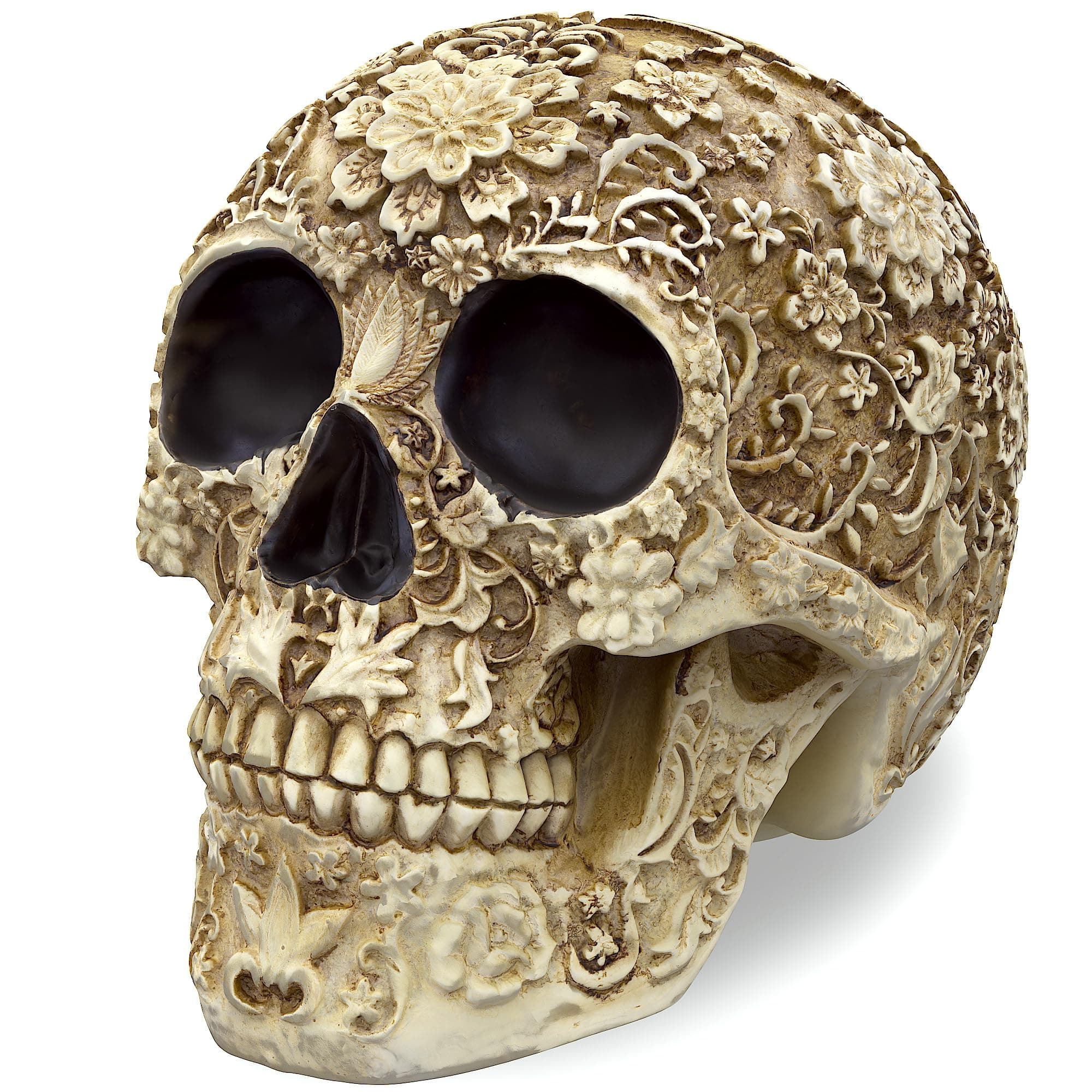 READAEER Life Size Skeleton Replica Realistic Human Skull Head Bone Model (Floral)