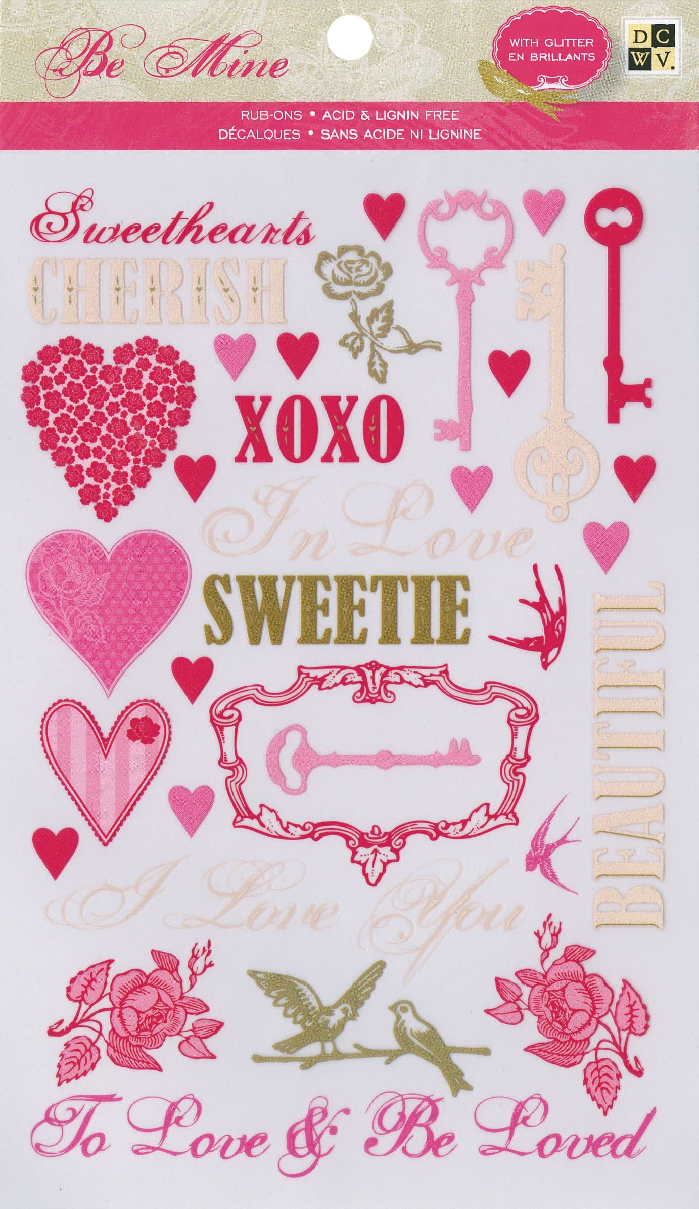 DCWVDie Cuts With A View Be Mine Rub on Glitter Stickers