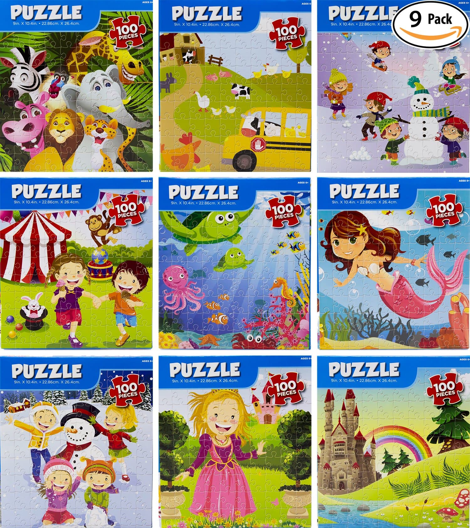 Puzzle Kings 100-Piece Jigsaw Bulk Kid Puzzles, 9-Pack