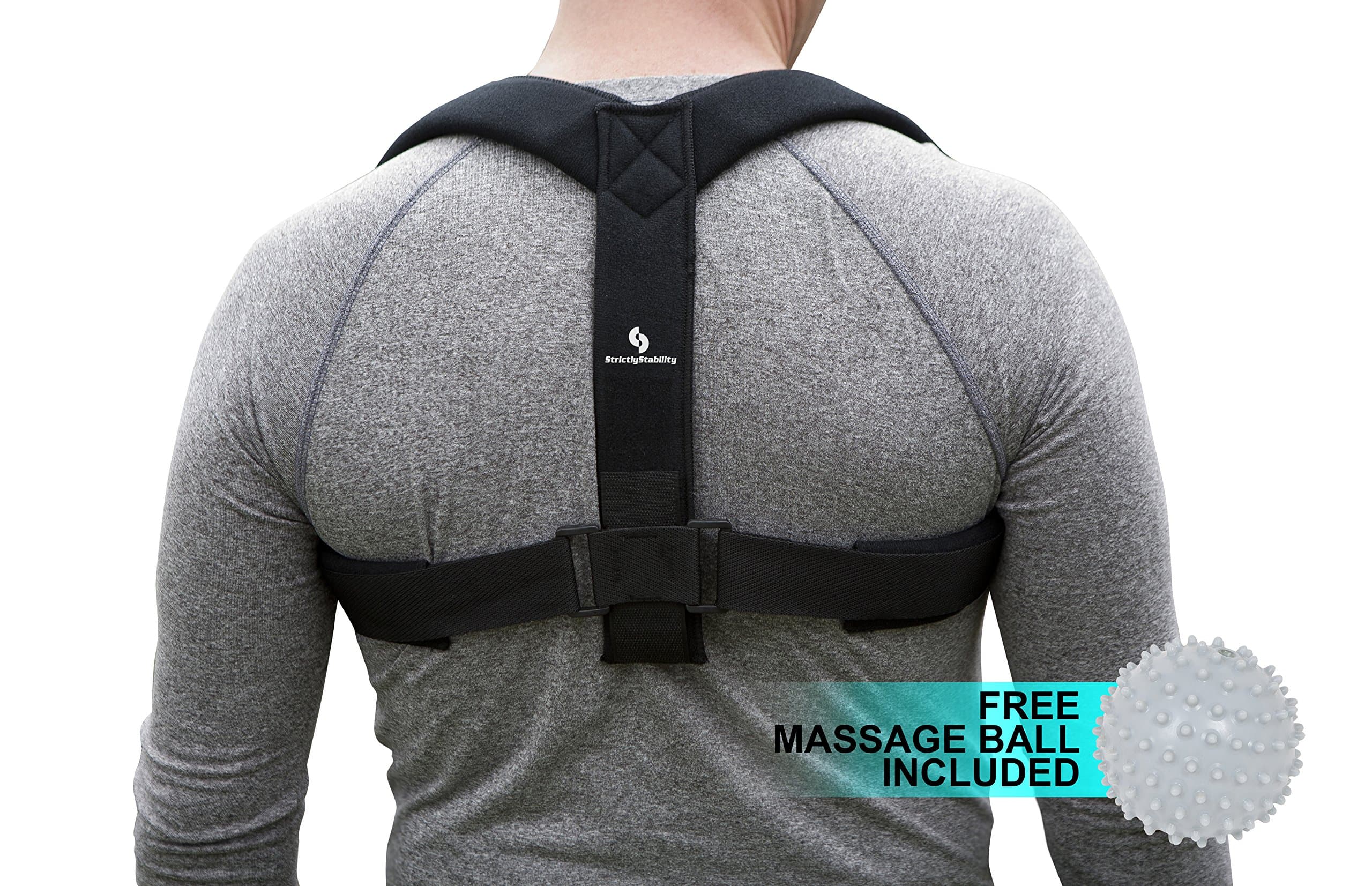 Upper Back and Shoulder Posture Corrector Brace and Clavicle Support with Massage Ball (Small, Black)