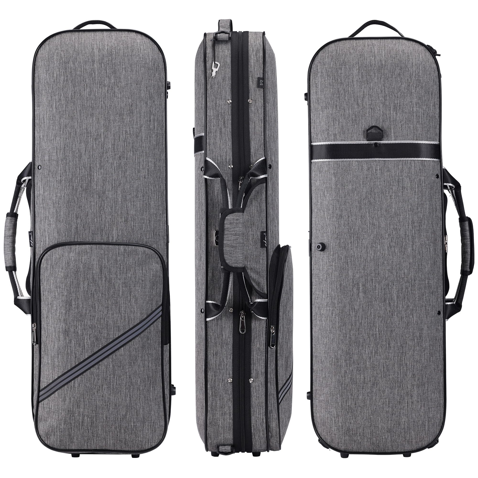 adm Violin Case 4/4 Full Size Sturdy Oblong Violin Hard Case with Built-in Hygrometer, Super Lightweight Portable Hard-Shell with Carrying Straps Travel Carrying Bag for Beginners, Grey