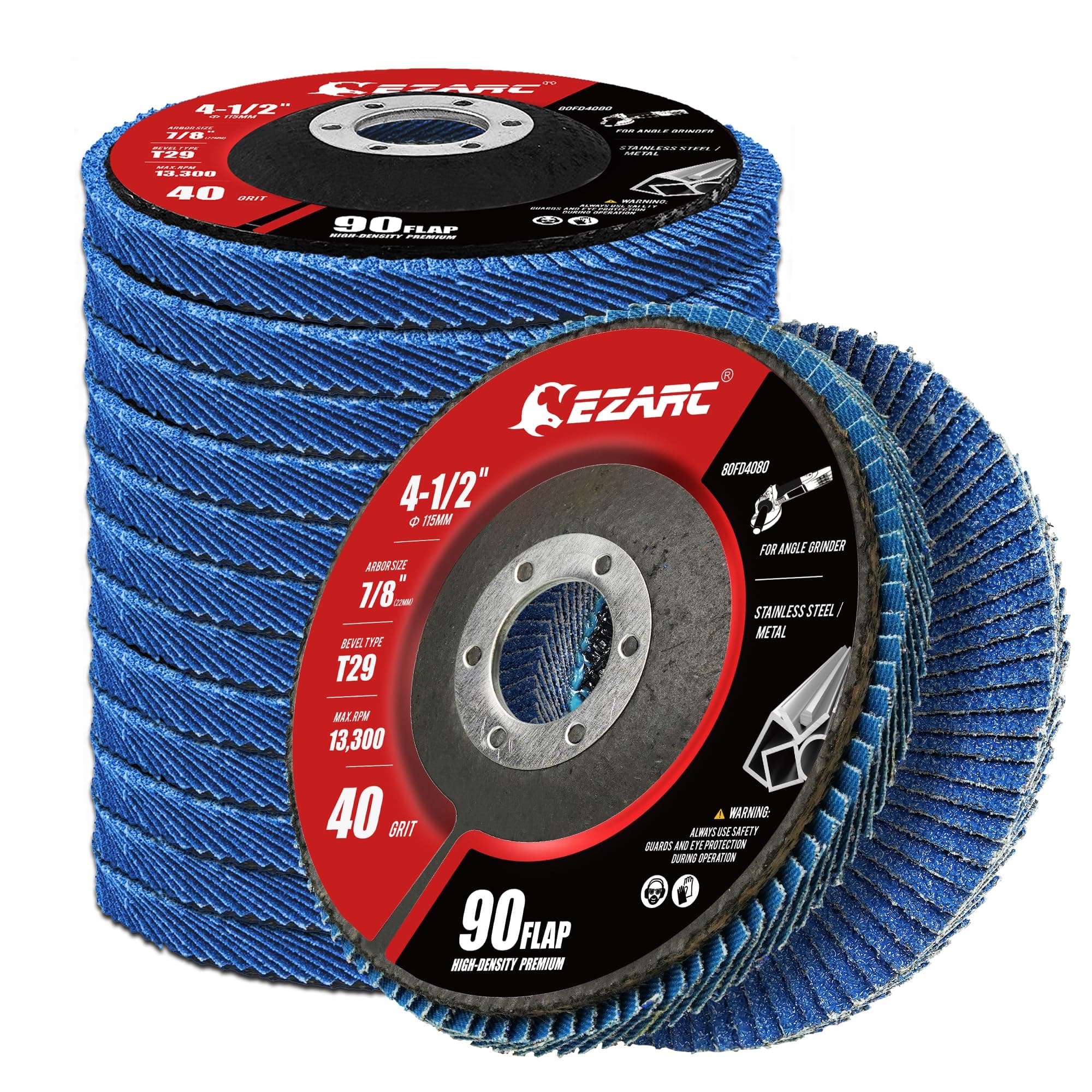 EZARC Flap Discs 40 Grit, 4.5" x 7/8" High Density Jumbo Zirconia Flap Sanding Disc Type 29 for Sanding, Rust Removal, Finishing, Grinding, Deburring (12 Pack)