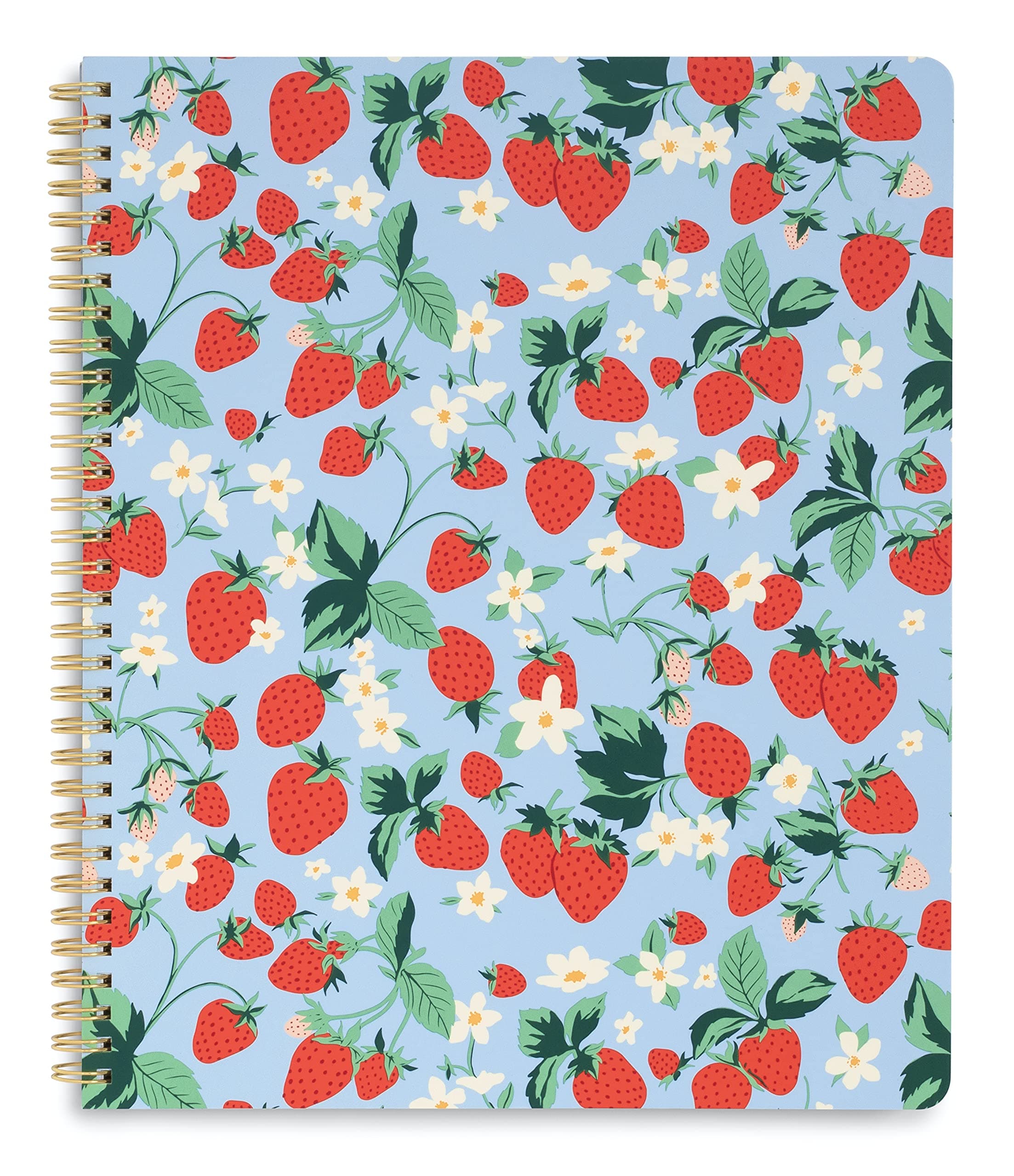 Floral Rough Draft Large Spiral Notebook, 11" x 9" with Pockets and 160 College Ruled Pages, Strawberry Fields