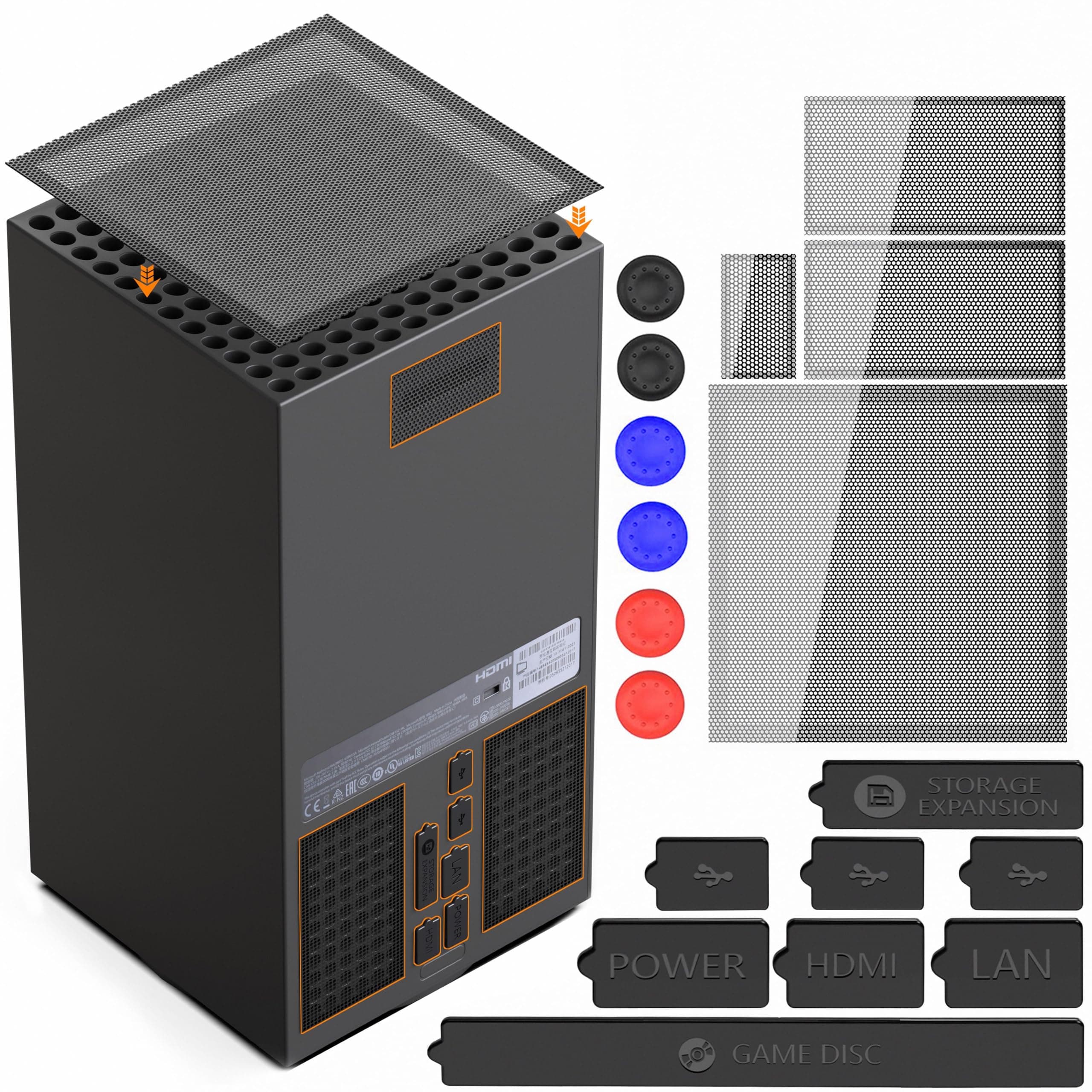 Dust Filter for Xbox Series X Console- 8 Silicone Plugs and 4 PVC Meshs Set, Anti-Dust Vent Cover Dustproof Case X-Series X Accessories with 6 Thump Grip Caps for Xbox Controllers