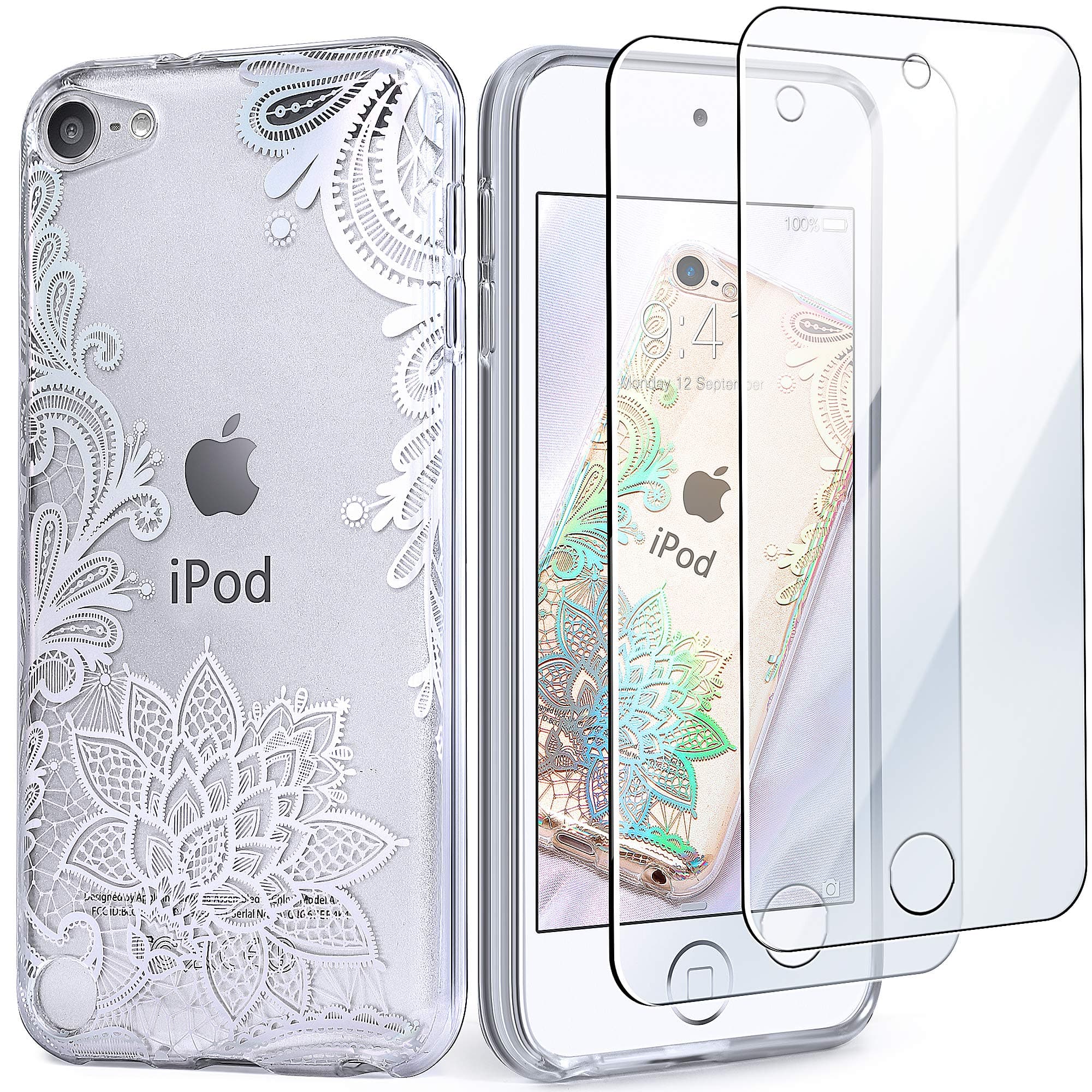 IDWELL iPod Case for iPod Touch 7 Touch 6 Touch 5,Soft Bumper,TPU Clear Case,Slim Lightweight Colorful Shiny Flexible Glossy Cover for iPod Touch 7G 2019 Released/6G 2015 /5G, Flower Clear