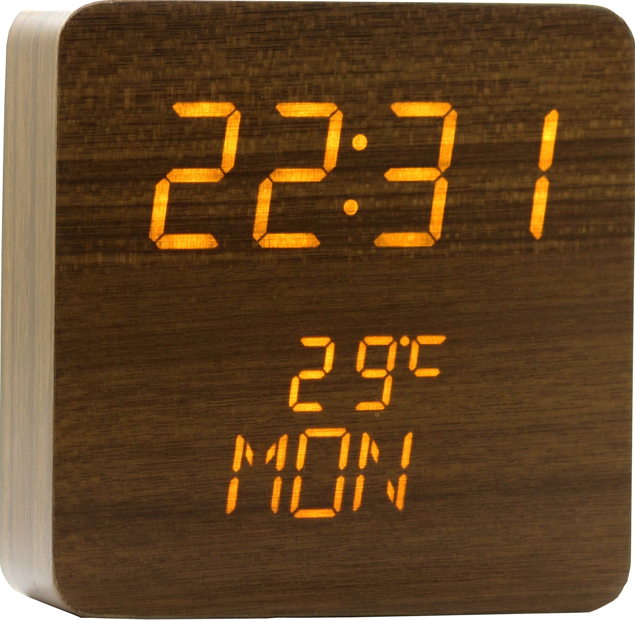 Vinlite Coffee Brown 3 Line Yellow LED Digital Clock