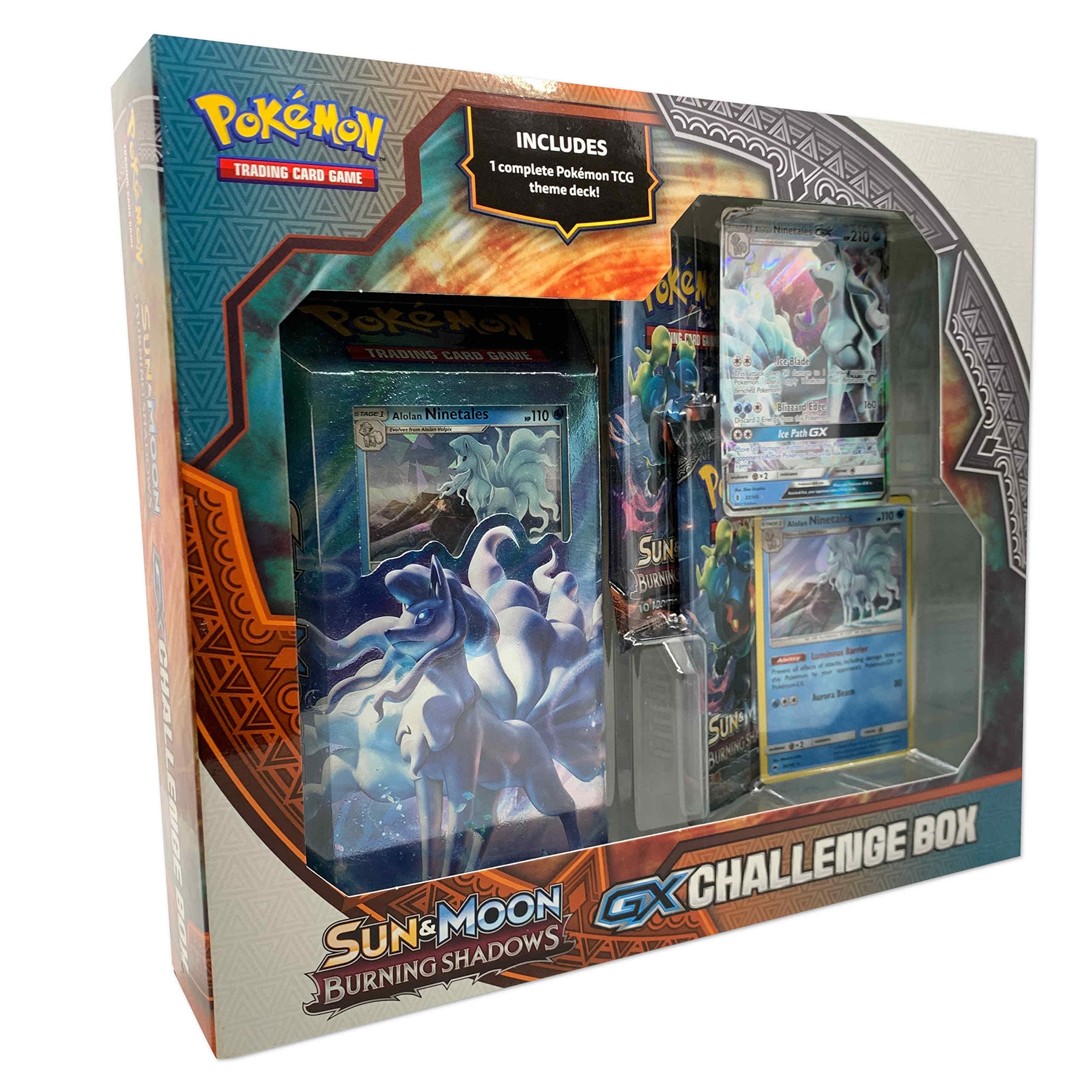 Pokemon Sun & Moon Burning Shadows GX Challenge Box- Assorted |1 Theme Deck | Featuring Lycanroc or Alolan Ninetales GX Card, Multicolor (820650806438)