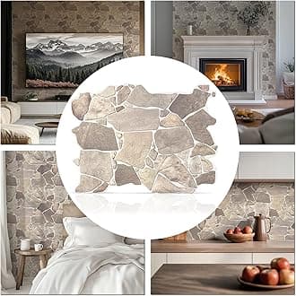 CONCORD WALLCOVERINGS ™ Retro-Art 3D Faux Stone Wall Panels, Pack of 8, Beige Brown Wild Boulder, Lightweight PVC Sheets 17.5" x 23.75" (44.5 cm x 60.3 cm), Rock Tiles - Covers 23.09 Sq Ft (2.13 m2)