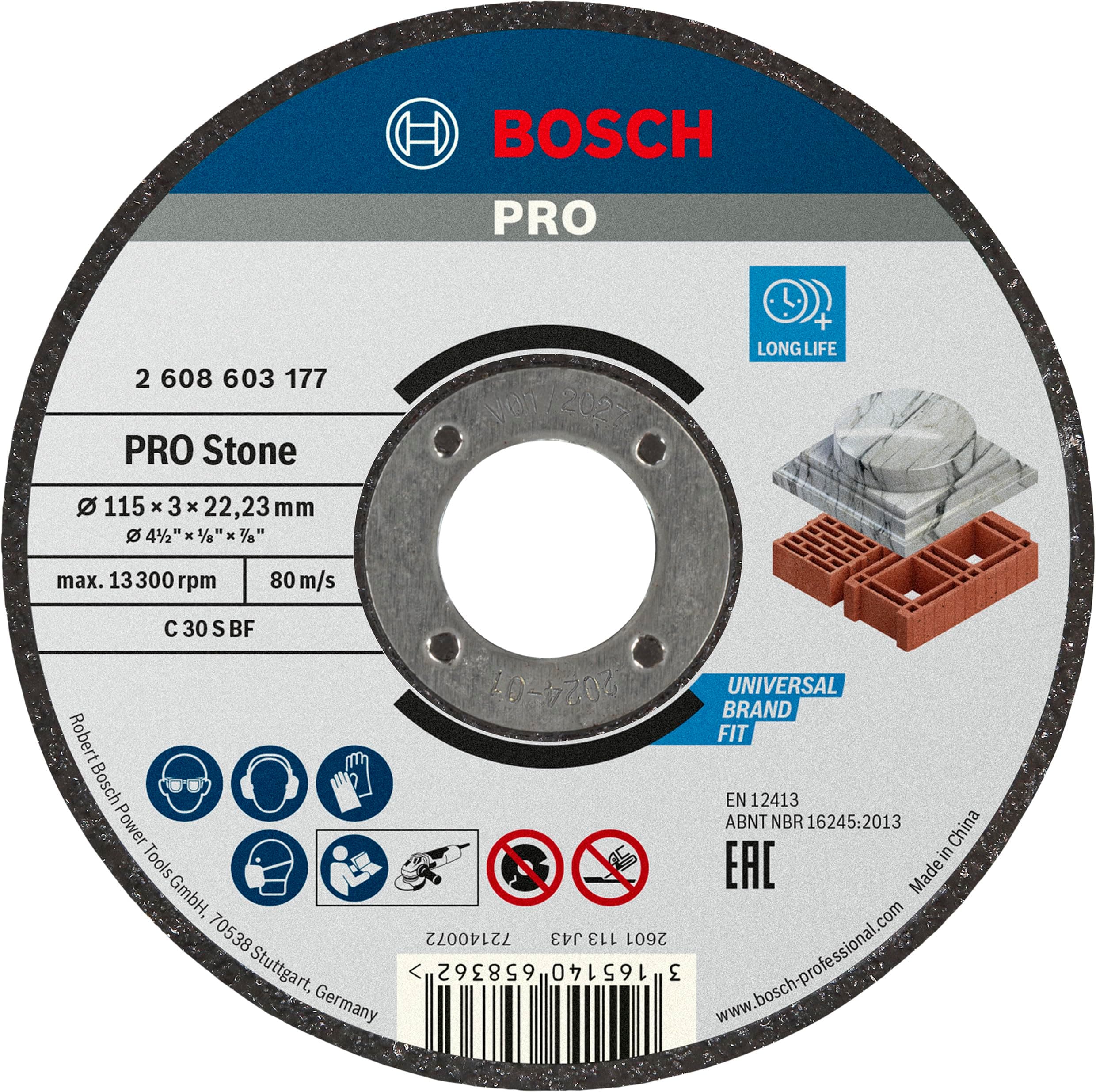 Bosch 1x PRO Stone Longlife Cutting Disc for Small Angle Grinder and Bore 22.23 mm (for Hollow brick building block, Marble, Ø 115 mm, Professional Accessory Small Angle Grinder)