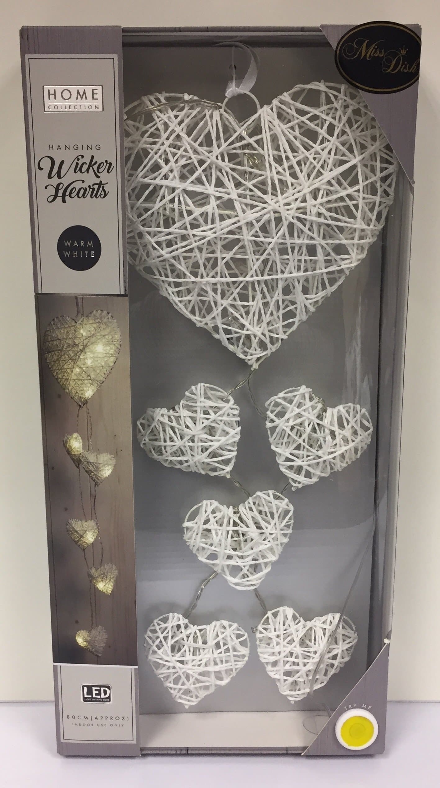 Large Light Up LED White Wicker Hanging Heart Set