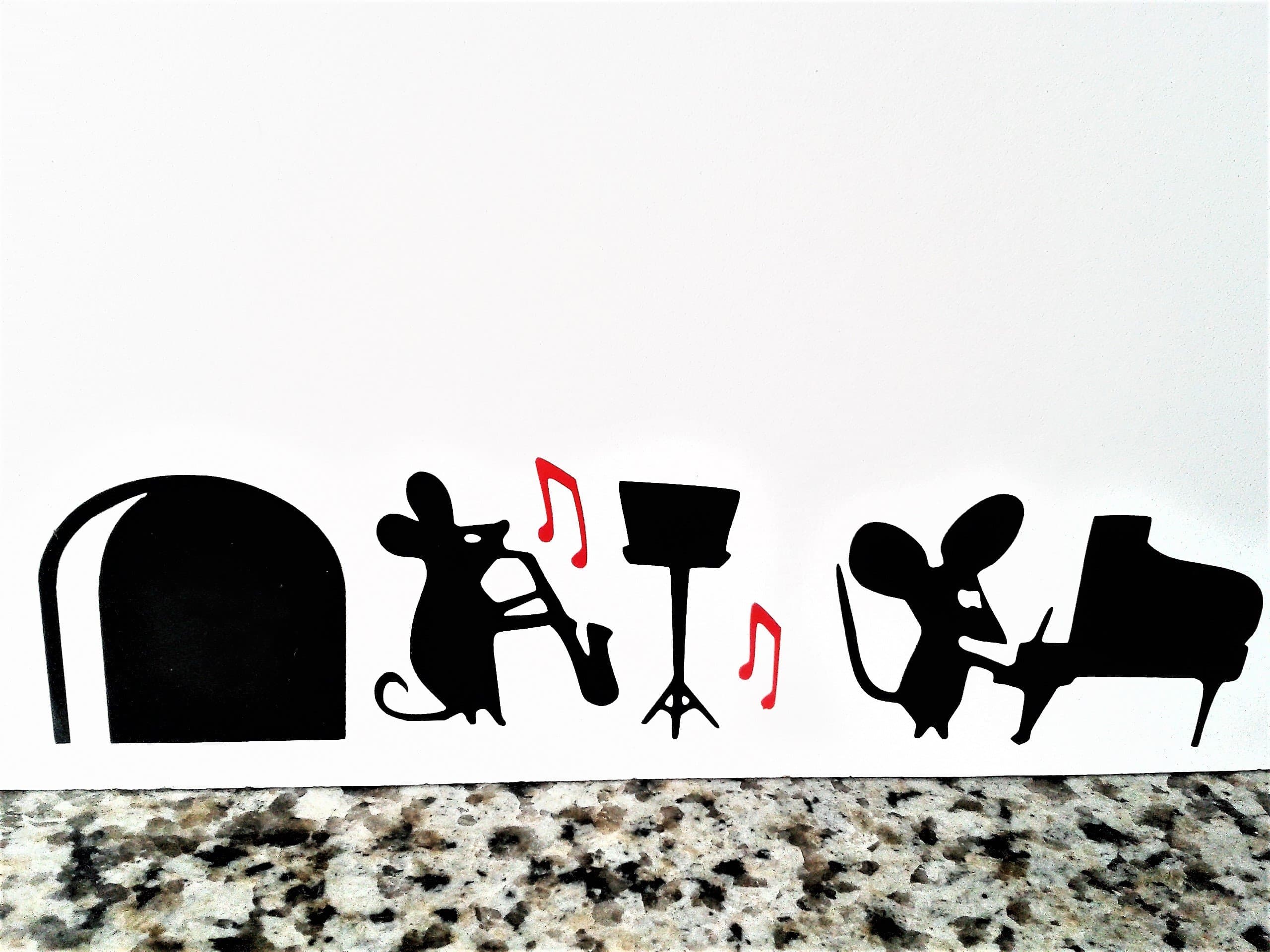 Mouse Hole Party Time With Red Musical Notes Skirting Board Wall Art Sticker Vinyl Decal 18cm x 5cm