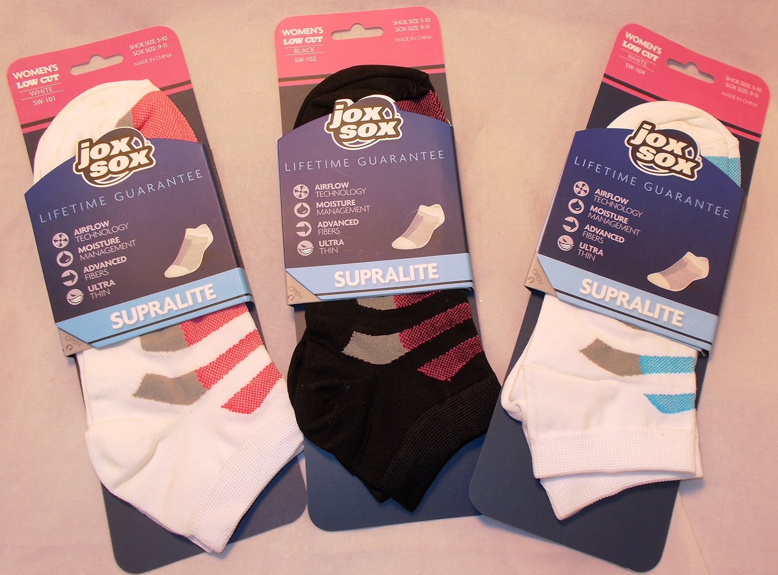 Jox Sox Womens Supra Lite Low Cut Colored 3 Pack