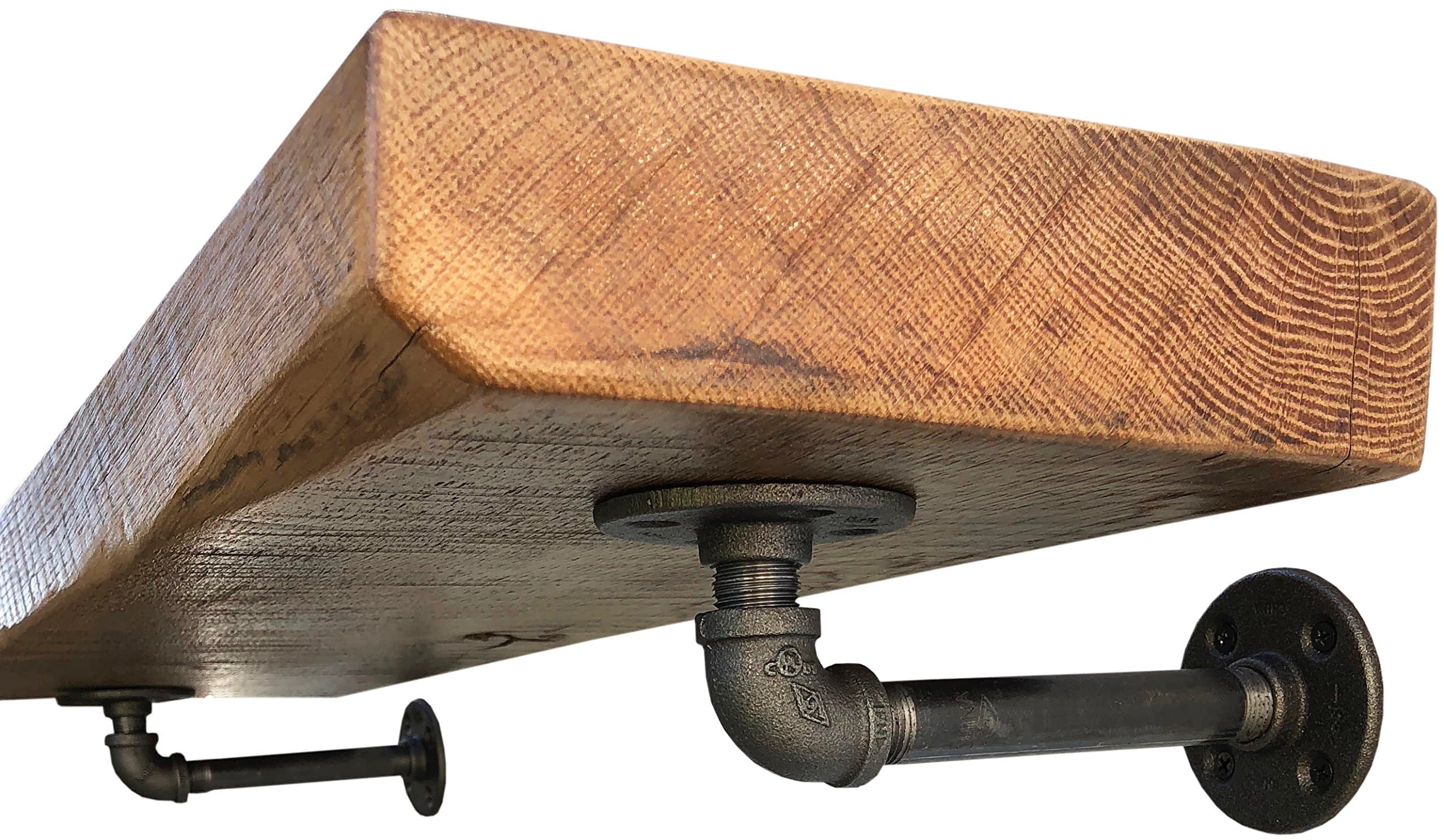 DIY CARTEL Industrial Pipe Wall Mount Floating Shelf Bracket - 2 Pack - Black Iron - Hardware ONLY (7 Inch)