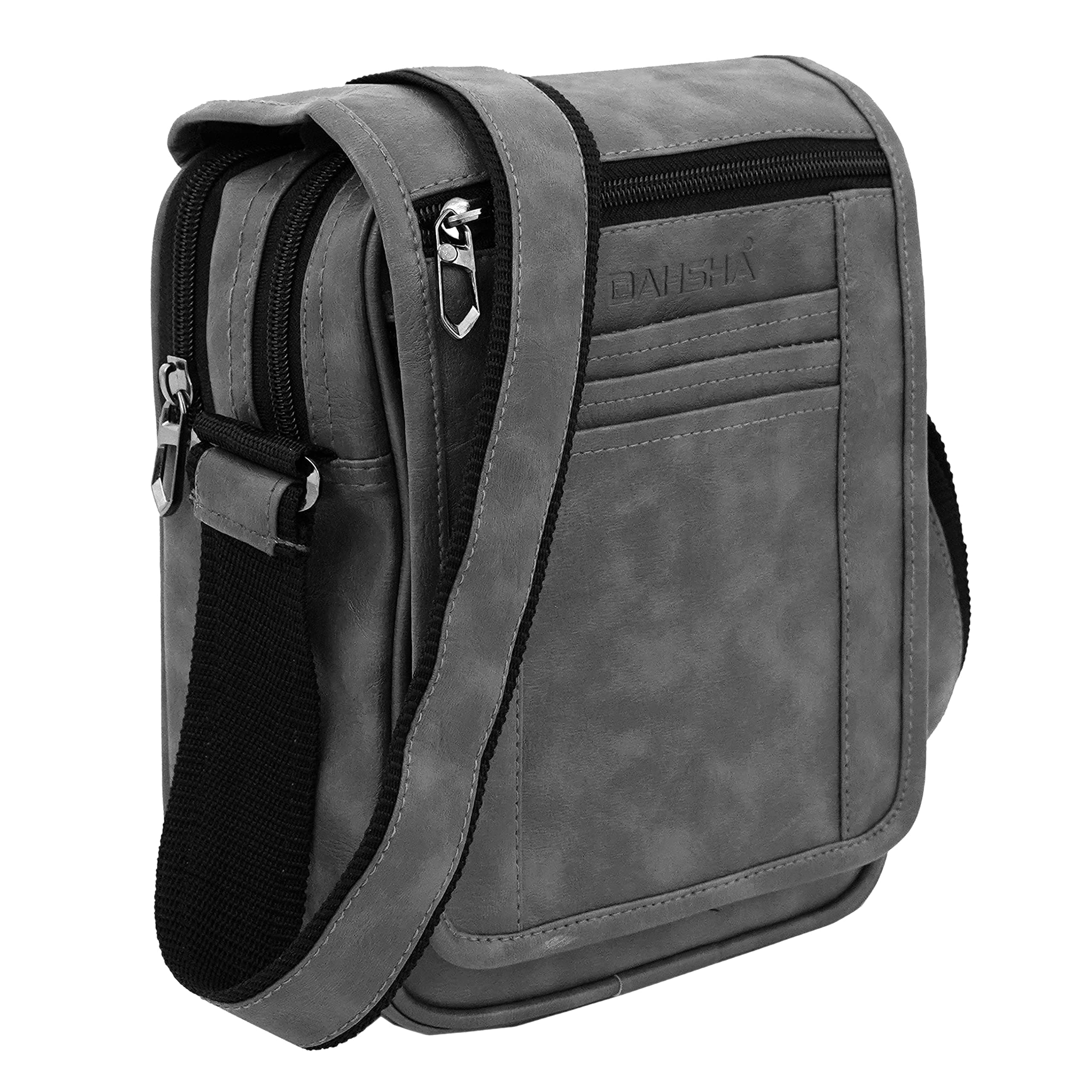 DAHSHA Stylish Small PU Leather Multi Pocket Zip Closure Sling Cross Body Travel Office Messenger One Side Shoulder Bag With Adjustable Straps for Men