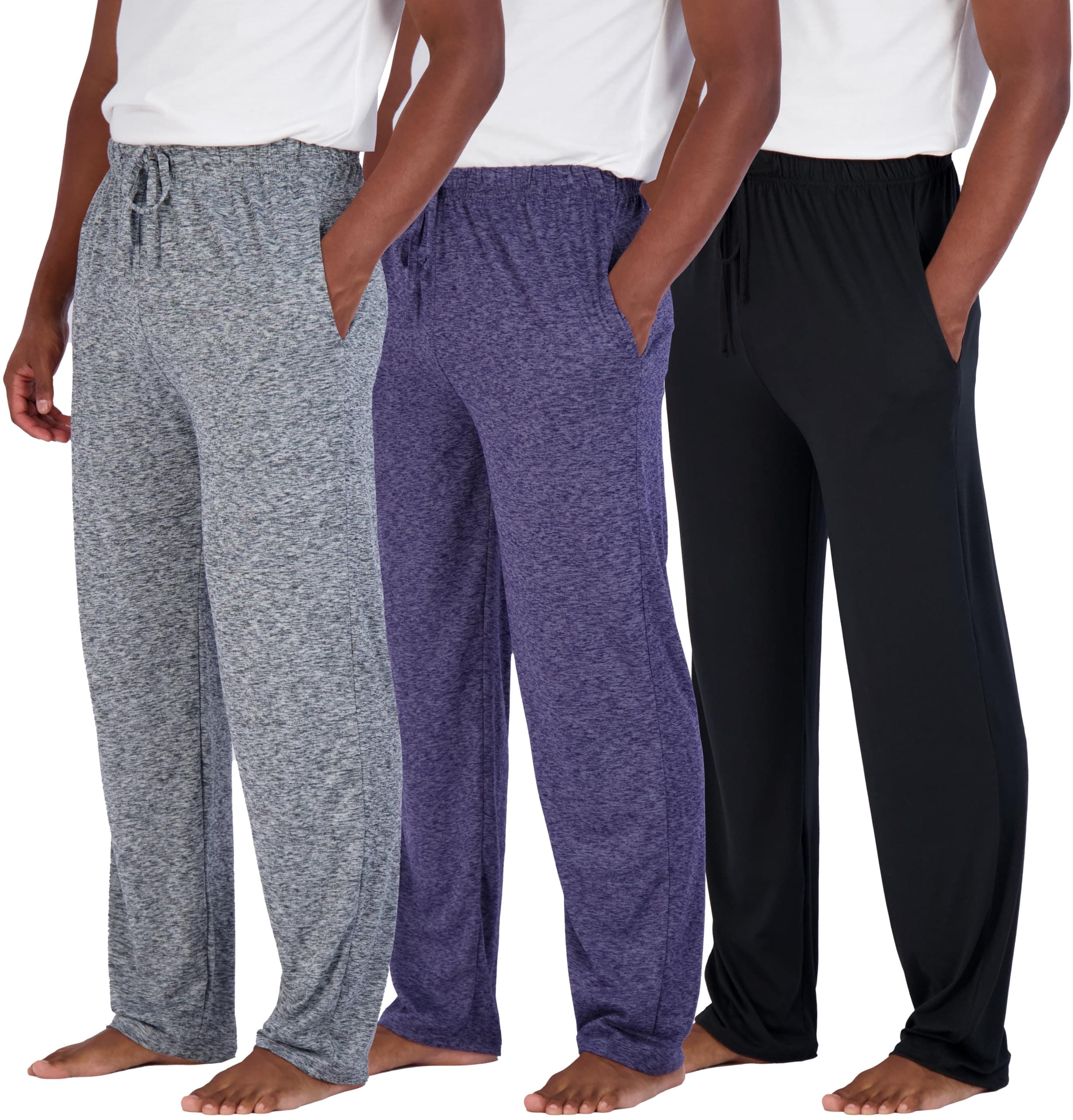Real Essentials3 Pack: Men's Soft Pajama Lounge Pants with Drawstring & Pockets - 4-Way Stretch & Wicking-Big & Tall (S-5XL)