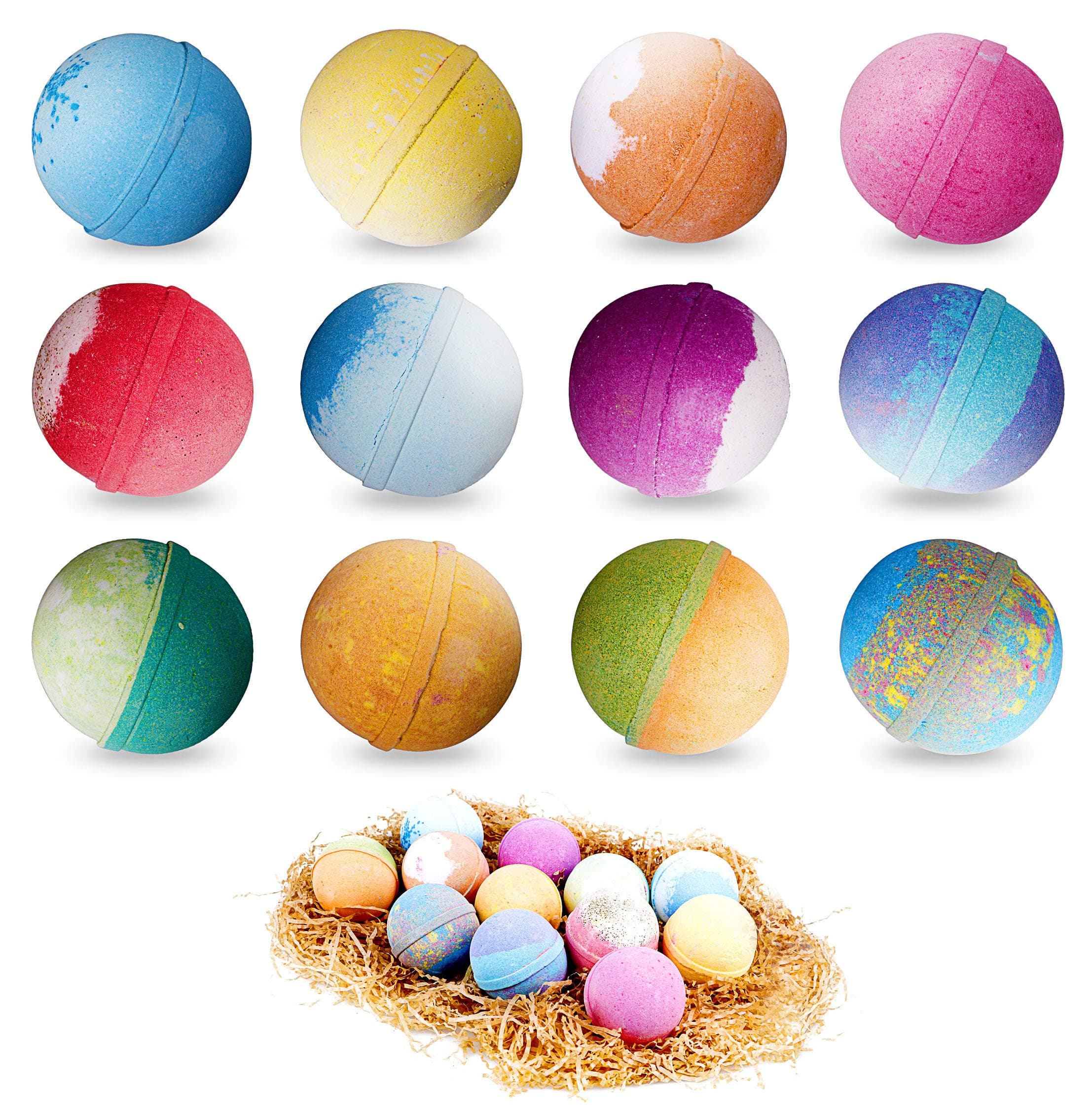 12 Super Large 5oz Bath Bombs Each Best Gift Ideas for Women Teen Girls and Kids Handmade with Natural Vegan Shea & Cocoa Butter Spa with Fizzies and Included 12 Candles Mothers Day Gifts