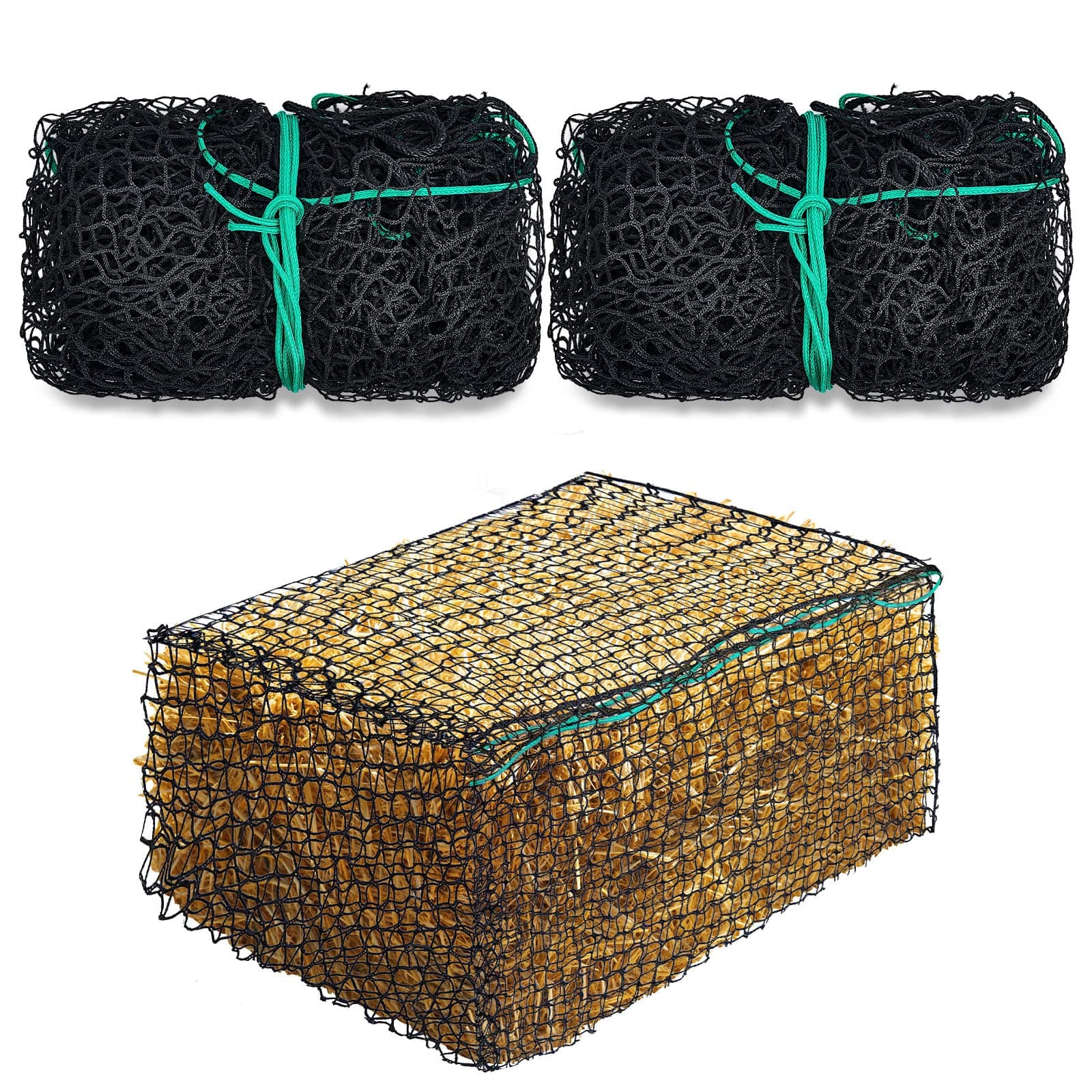 Riakrum 2 Pcs Square Bale Hay Net 5 mm Thick 47 x 20 x 20 Inch Black Large Bale Net Whole Slow Feeder Hay Bags Horse Full Hay Net Feeding Supplies for Horse Mule Goat Cattle Feed