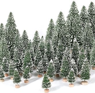 30Pcs Mini Christmas Trees Artificial Christmas Tree Bottle Brush Trees with Wooden Base for Christmas Decor Christmas Party Home Table Craft Decorations(Green-A)