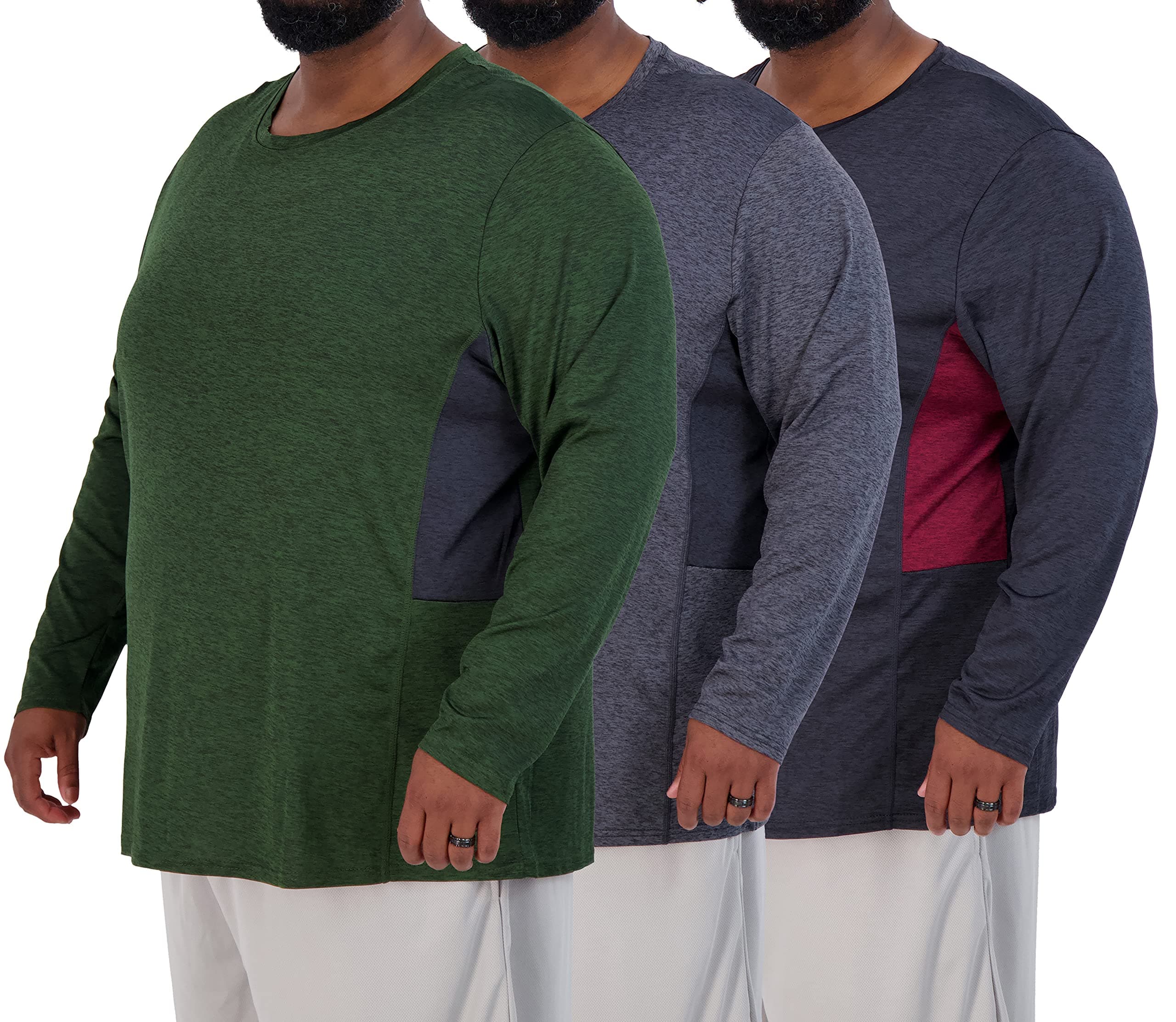 Real Essentials 3 Pack: Men’s Big & Tall Tech Stretch Long-Sleeve & Short-Sleeve Dry-Fit T-Shirt (3XT-5XT)