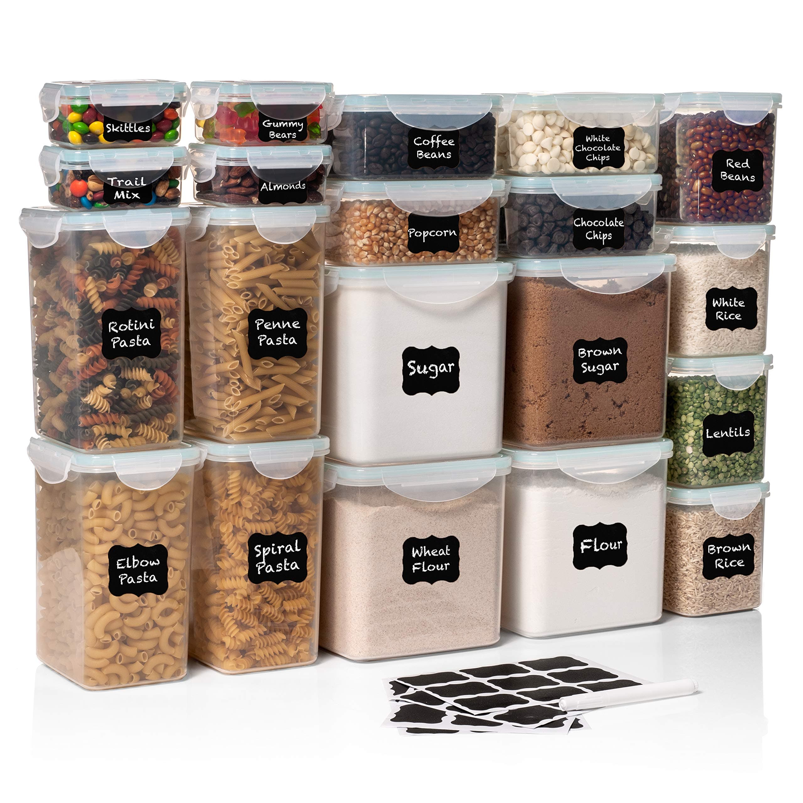 40 PC WIDE DEEP Food Storage Containers - Sugar, Flour Plastic Containers 40 pc (set of 20) - 36 FREE Labels & Marker - Airtight, Leakproof, BPA Free - Microwave, Freezer & Dishwasher Safe
