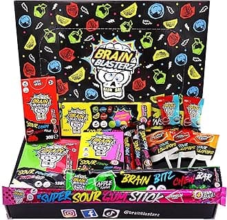 Brain Blasterz Sour Sweet Gift Box - Sour Sweets Collection, 14 Pcs Sour Candy Sweet Box, Sweet Hamper, Vegan & Halal Sweets, Gift Idea for Easter, Halloween, Birthdays & Christmas for Adults & Kids