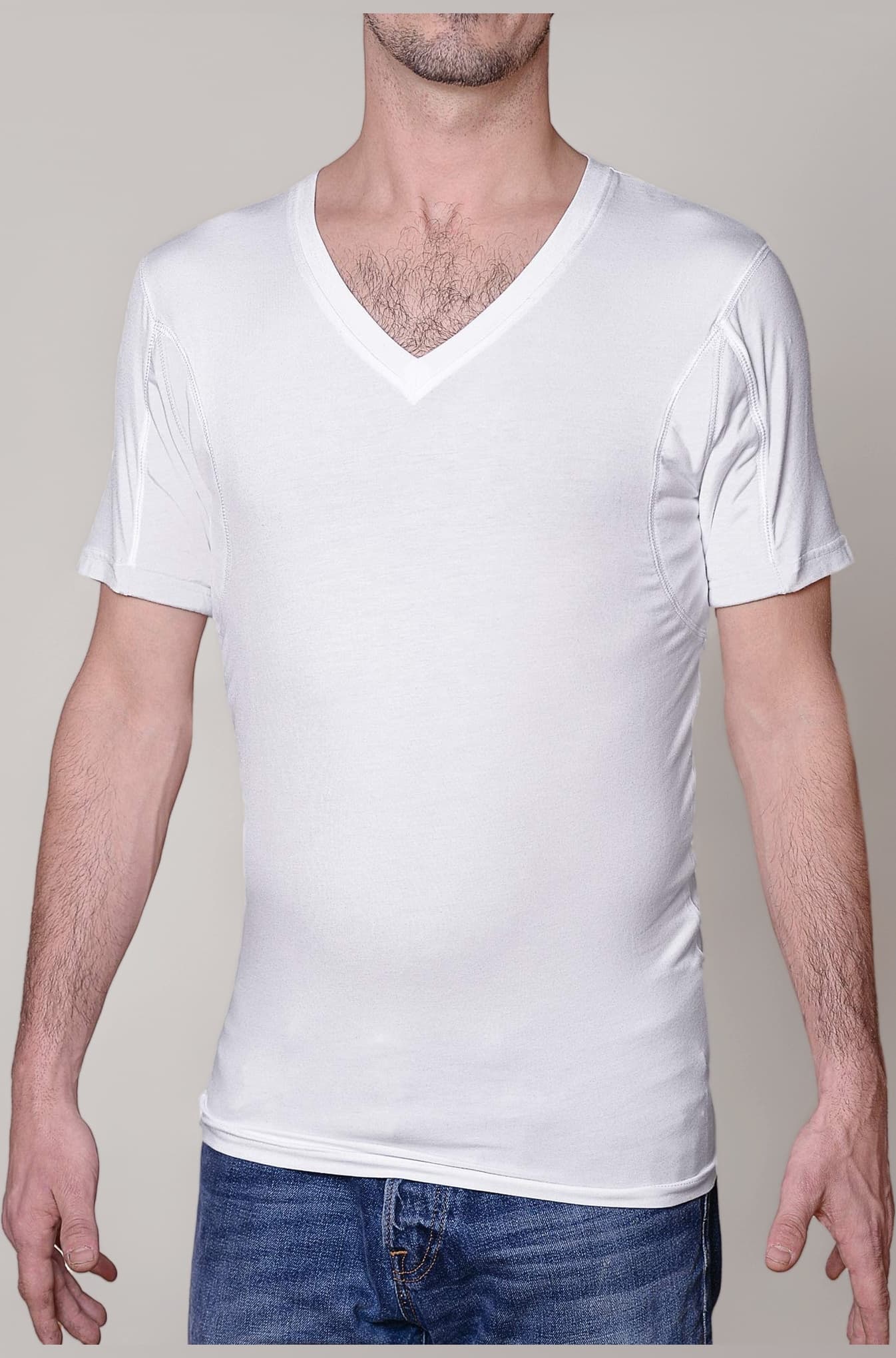 Sweatproof Undershirts for Men, V-Neck, White, Micromodal