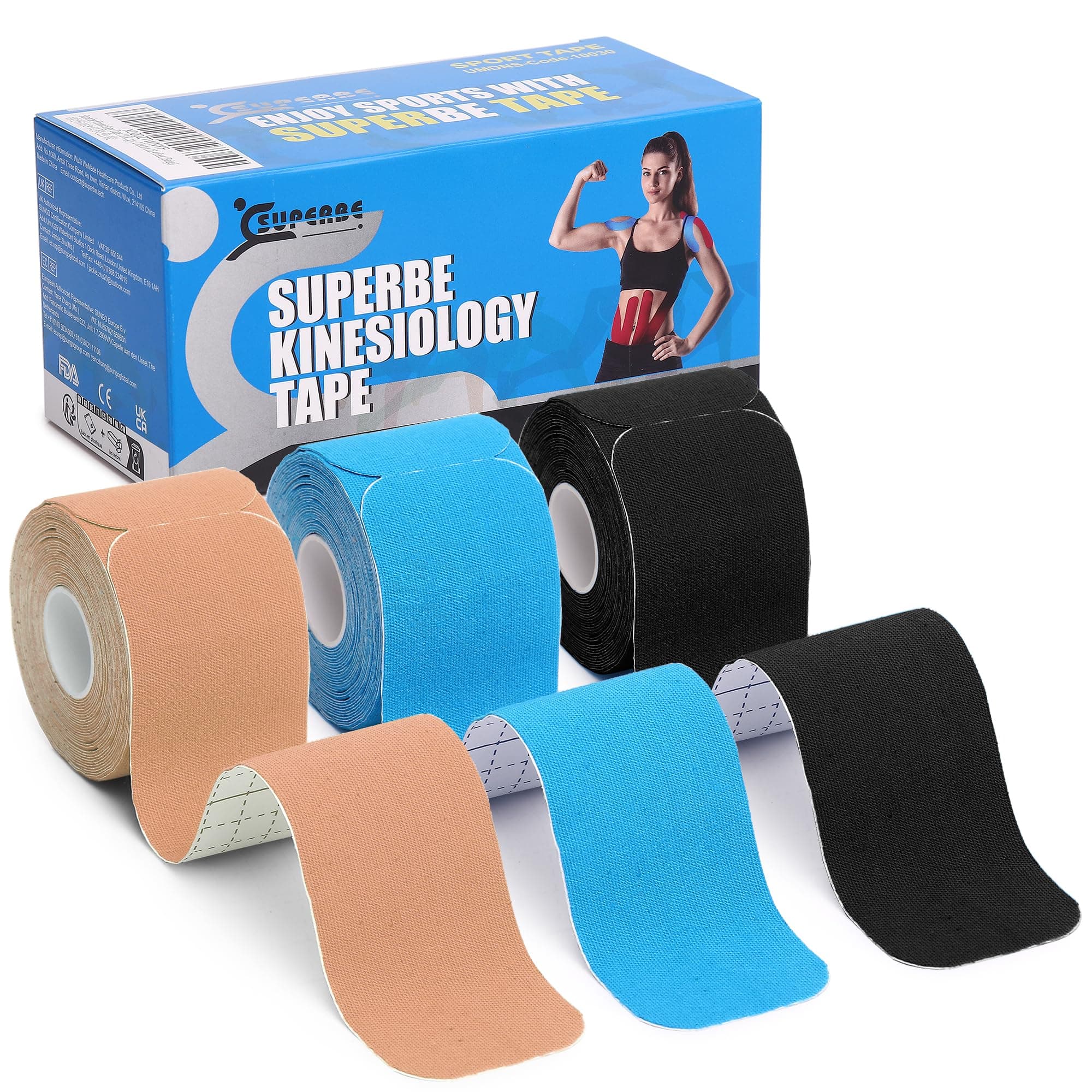 Kinesiology Tape Precut - K Taping Strips - Cintas Kinesiologicas for Pain Relief, Muscle Support & Injury Recovery, Waterproof, Breathable, Latex Free, 2 Inch x 16.5 feet (3 Rolls Pack)
