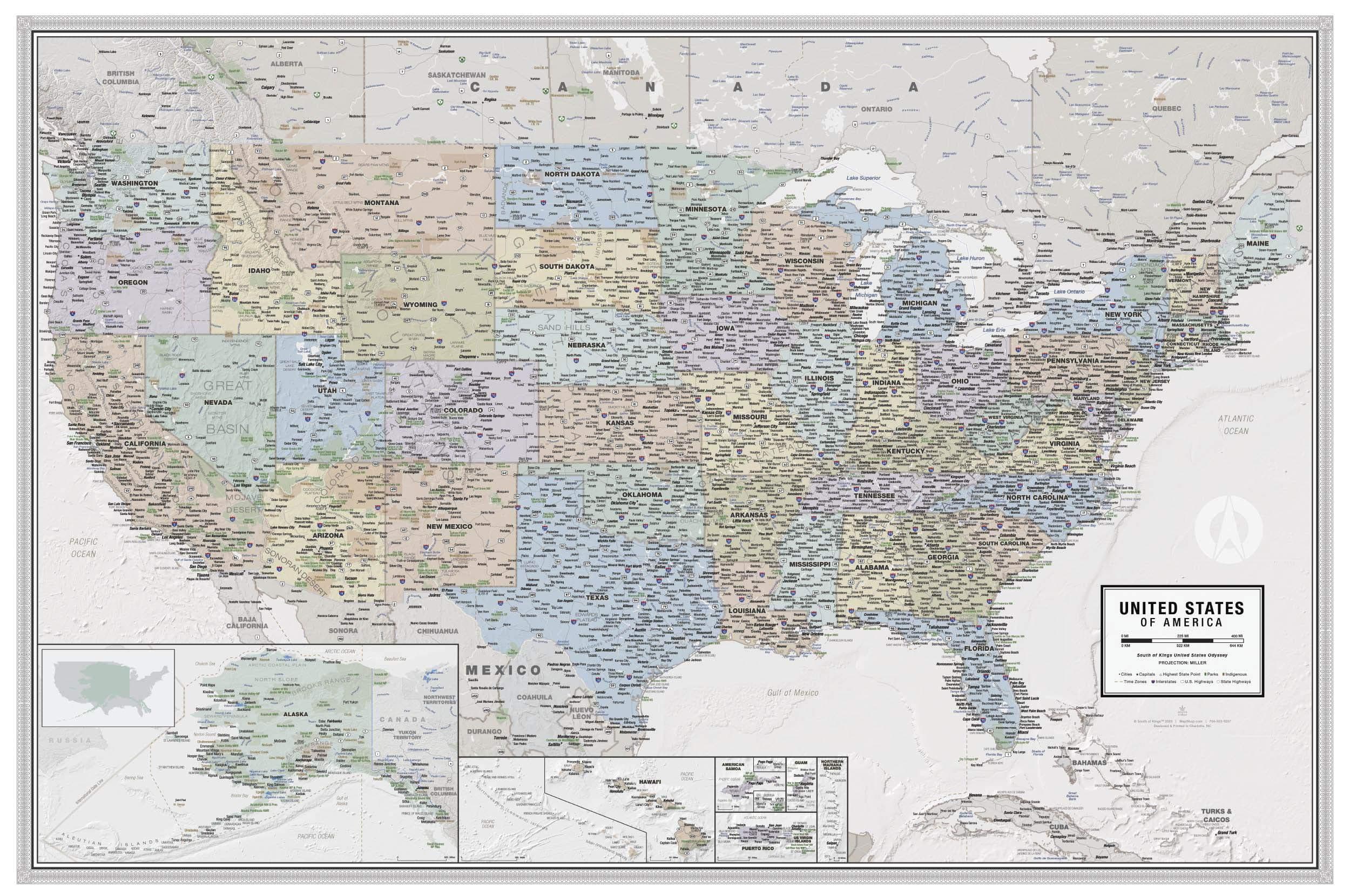 Laminated United States Odyssey Map Poster | Executive Style Map | Includes The Most Legible Location Labels | 36” x 24” | Shipped Rolled in a Tube, Not Folded | Great for The Home or Classroom