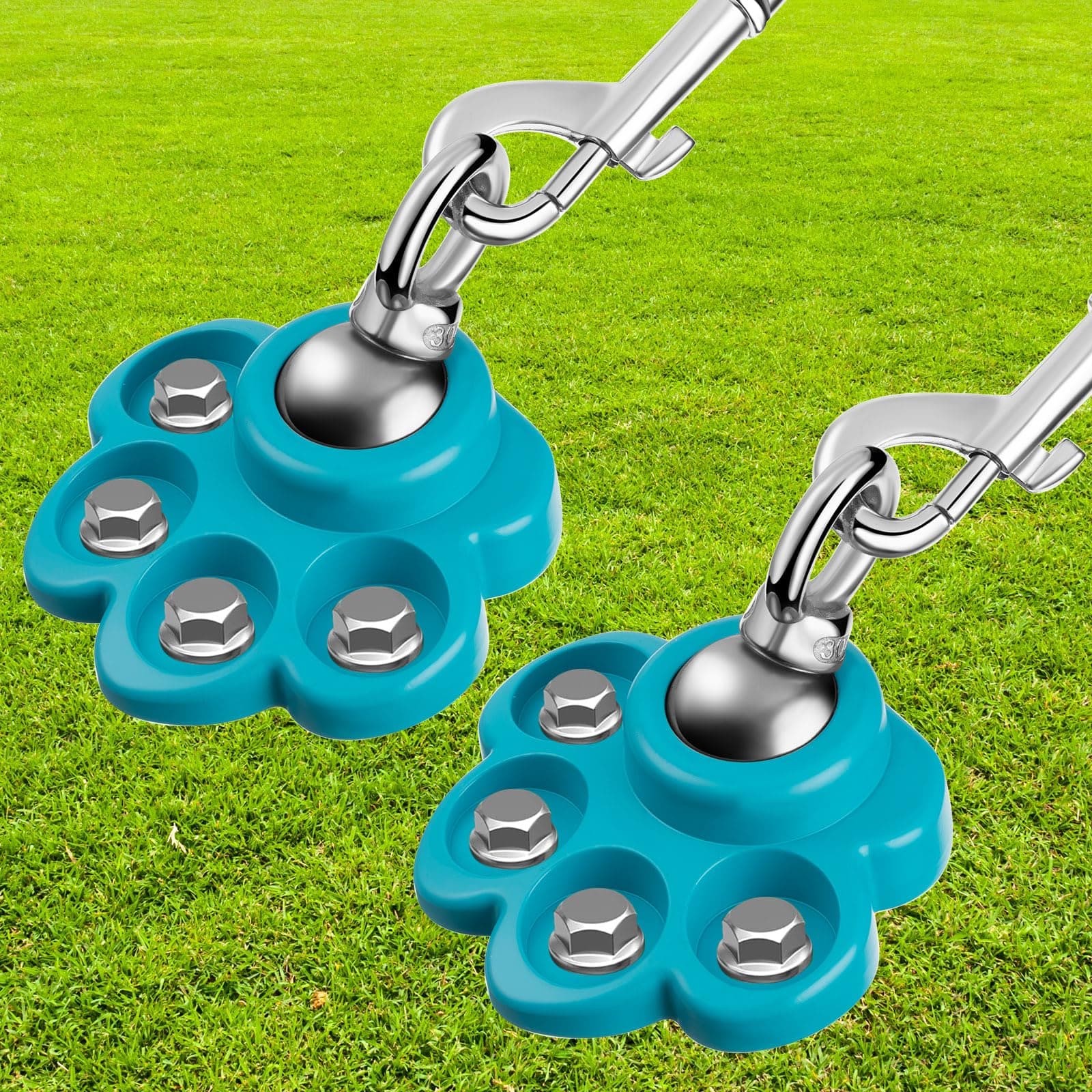 ShinylinDog Tie Out Cable and Stake, 2 Pack, 360 Degree Swivel, Heavy Duty, Weather Resistant, Rust Proof, Blue, 16.4 ft