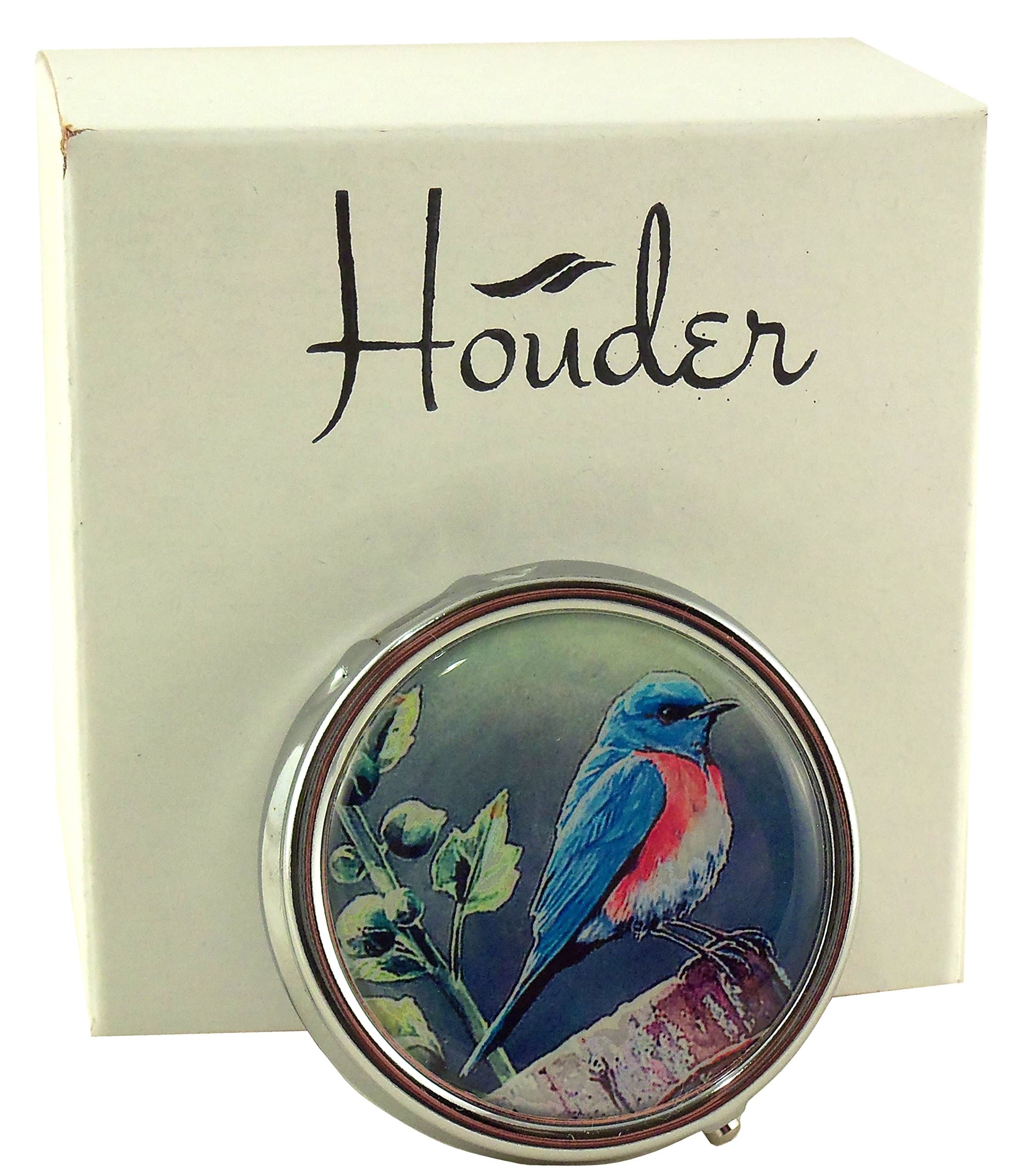 Designer Pill Box by Houder - Decorative Pill Case with Gift Box - Carry Your Meds in Style (Blue Bird)