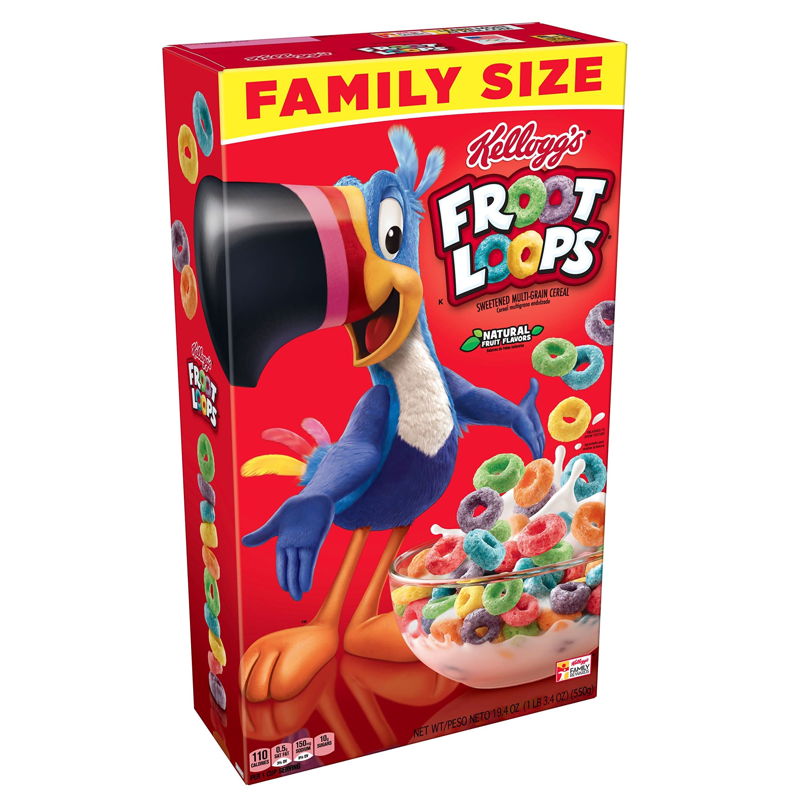 Kellogg’s Froot Loops, Breakfast Cereal, Original, Good Source of Fiber, Family Size, 19.4 oz Box(Pack of 12)