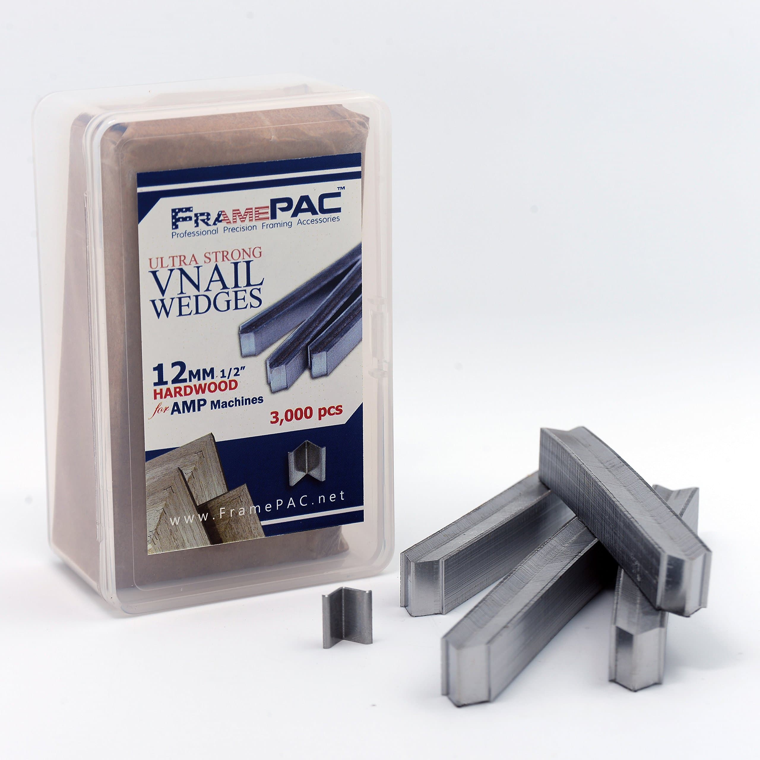 FramePac V Nails for Picture Frames Hardwood Universal (UNI) 12mm (1/2 Inch) [3000 V-Nail Pack, Stacked] - (for use in Automatic V Nailer for Picture Framing, Automatic V Nailer for Picture Frames)