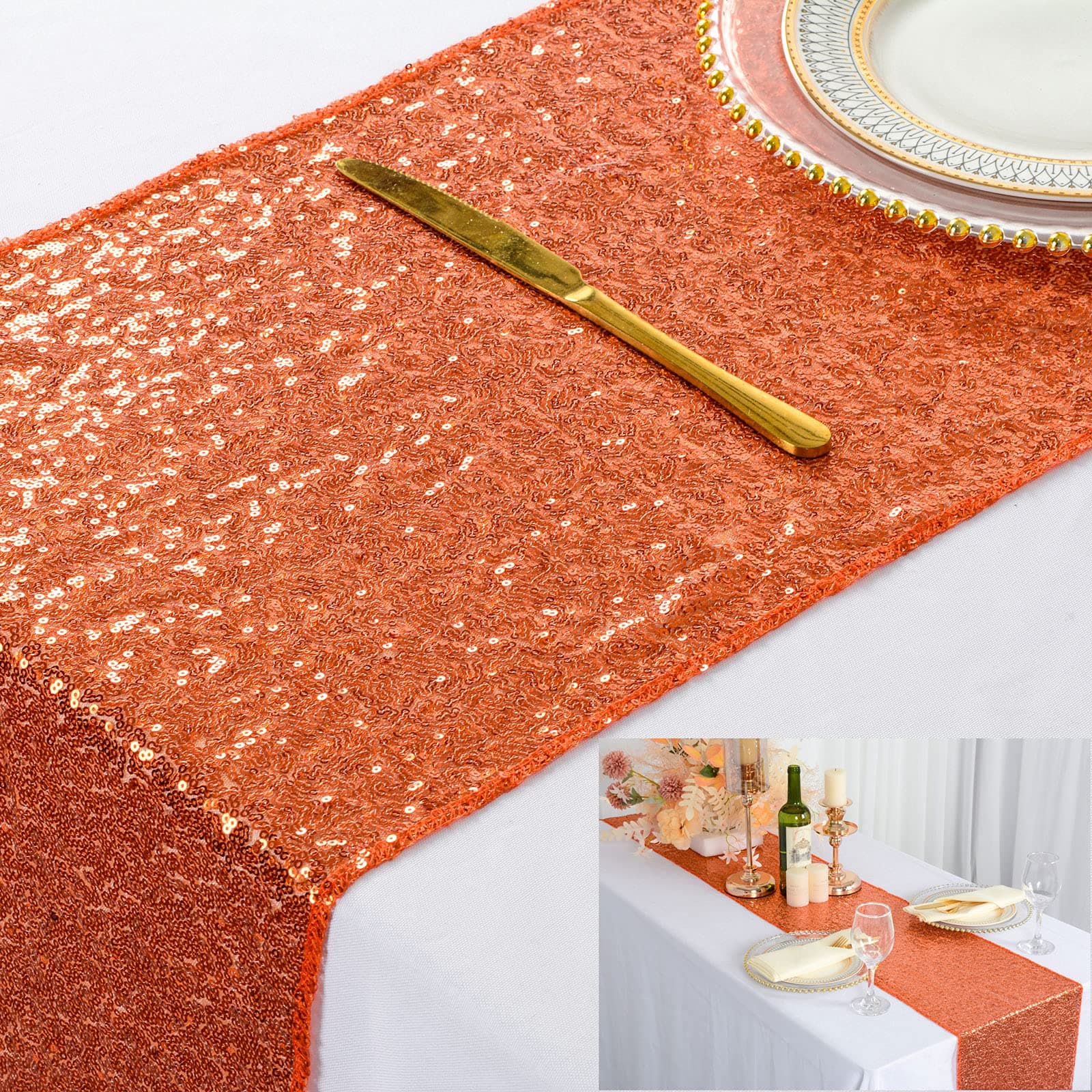 ShiDianYi Sequin Table Runner Orange Bridal Shower Decorations Table Decor Glitter Table Cover Table Runners 14x108 Inches ~0225S (1, Orange)