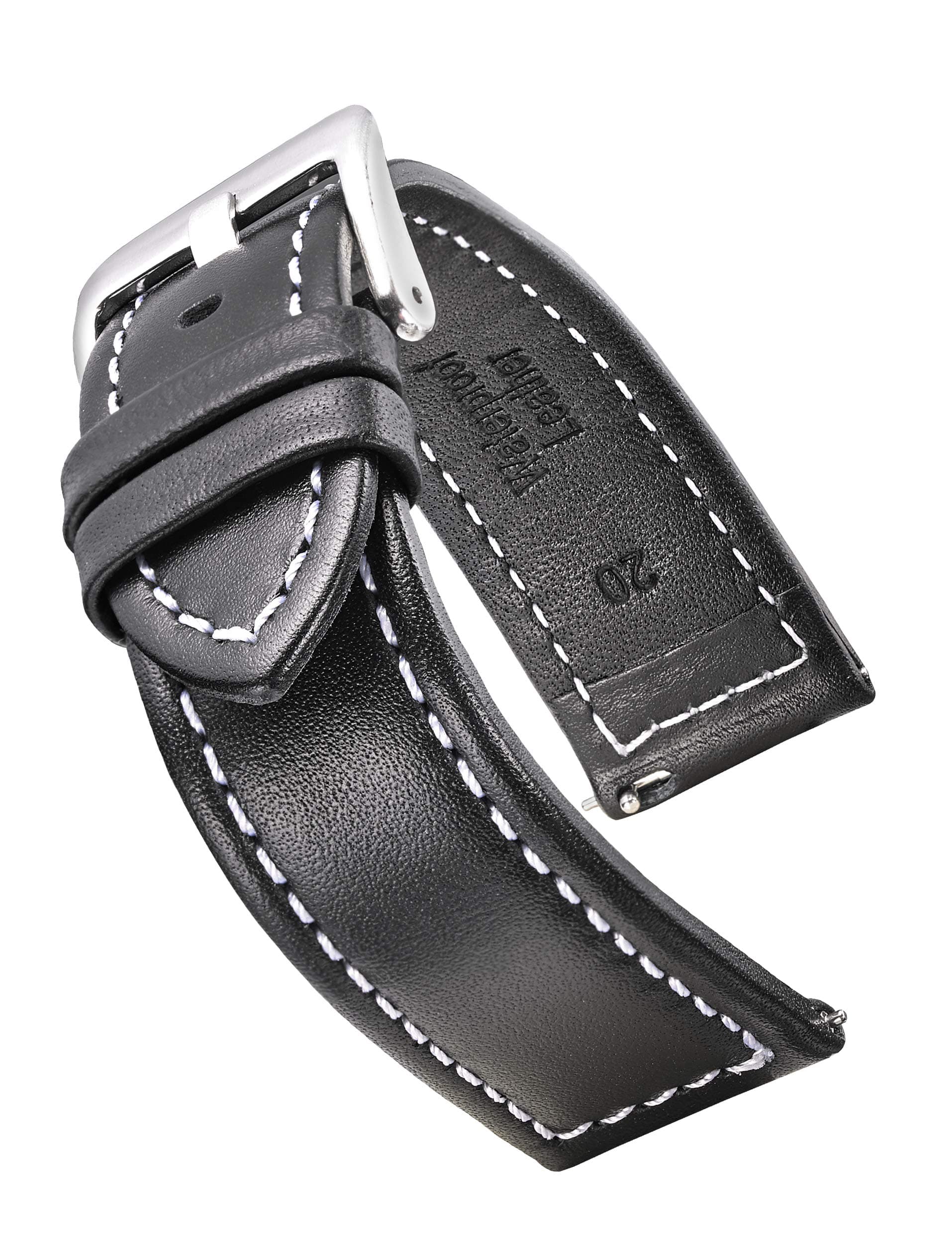 ALPINE Genuine waterproof leather watch band with quick release spring bars - leather watch strap 18mm, 20mm, 22mm, 24mm - black, brown