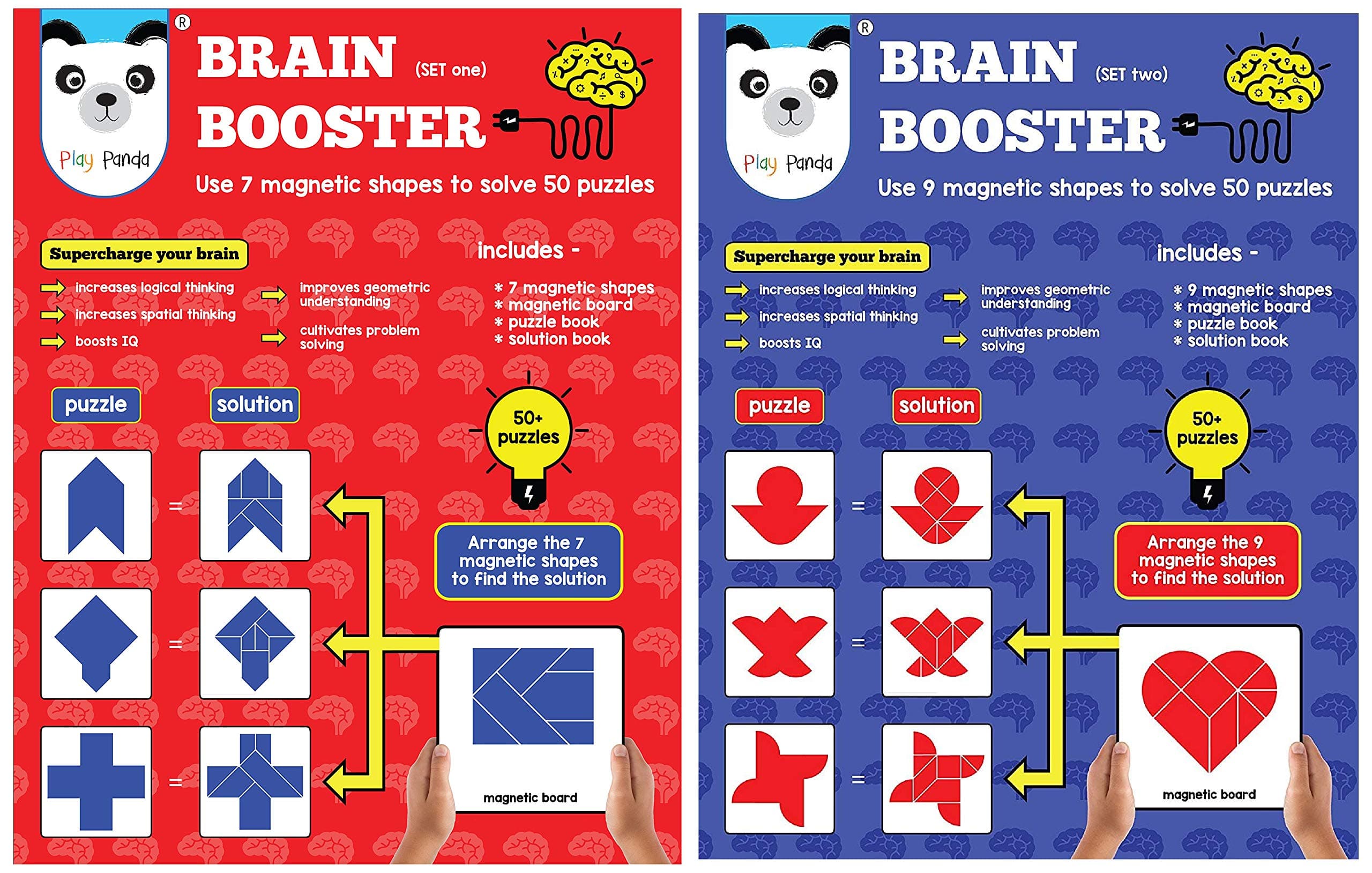 Play Panda Brain Booster Type 1 - 56 puzzles designed to boost intelligence - with Magnetic shapes, & Brain Booster Type 2 - 56 Puzzles Designed to Boost Intelligence - with Magnetic Shapes, Combo