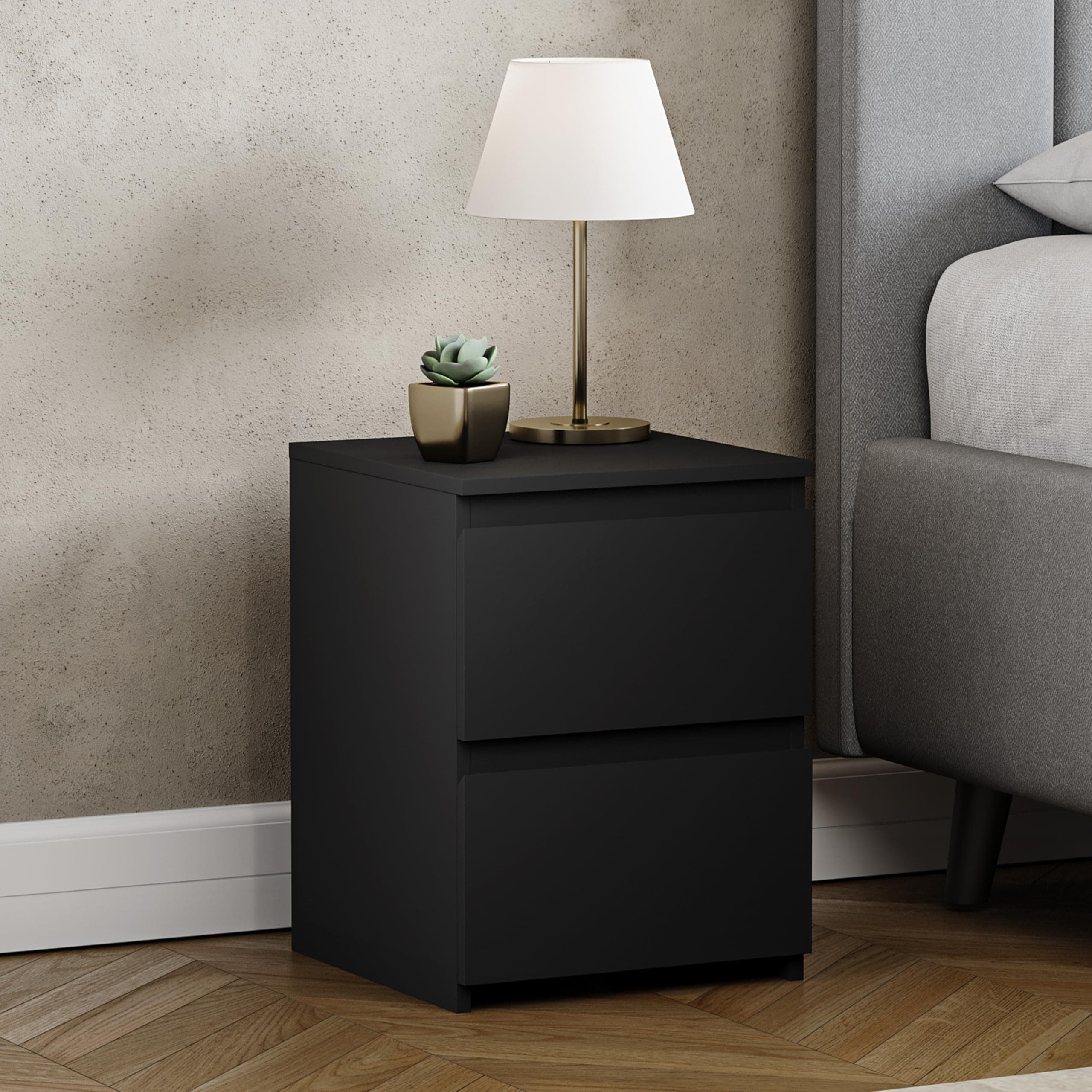Vida Designs Denver 2 Drawer Bedside Chest (Black)