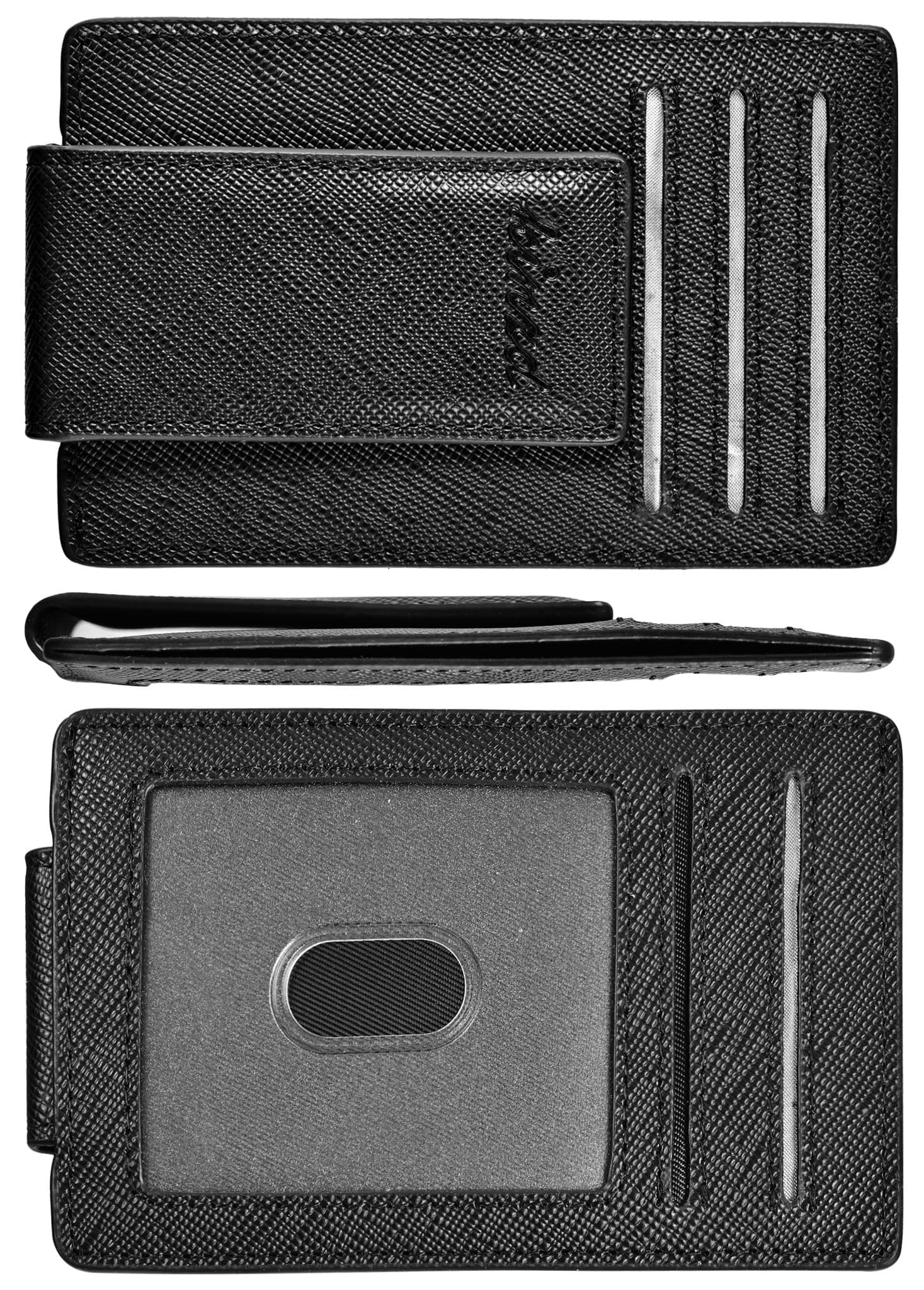 Money Clip, Front Pocket Wallet, Leather RFID Blocking Strong Magnet thin Wallet, Black Deep, One Size, Rfid Wallet