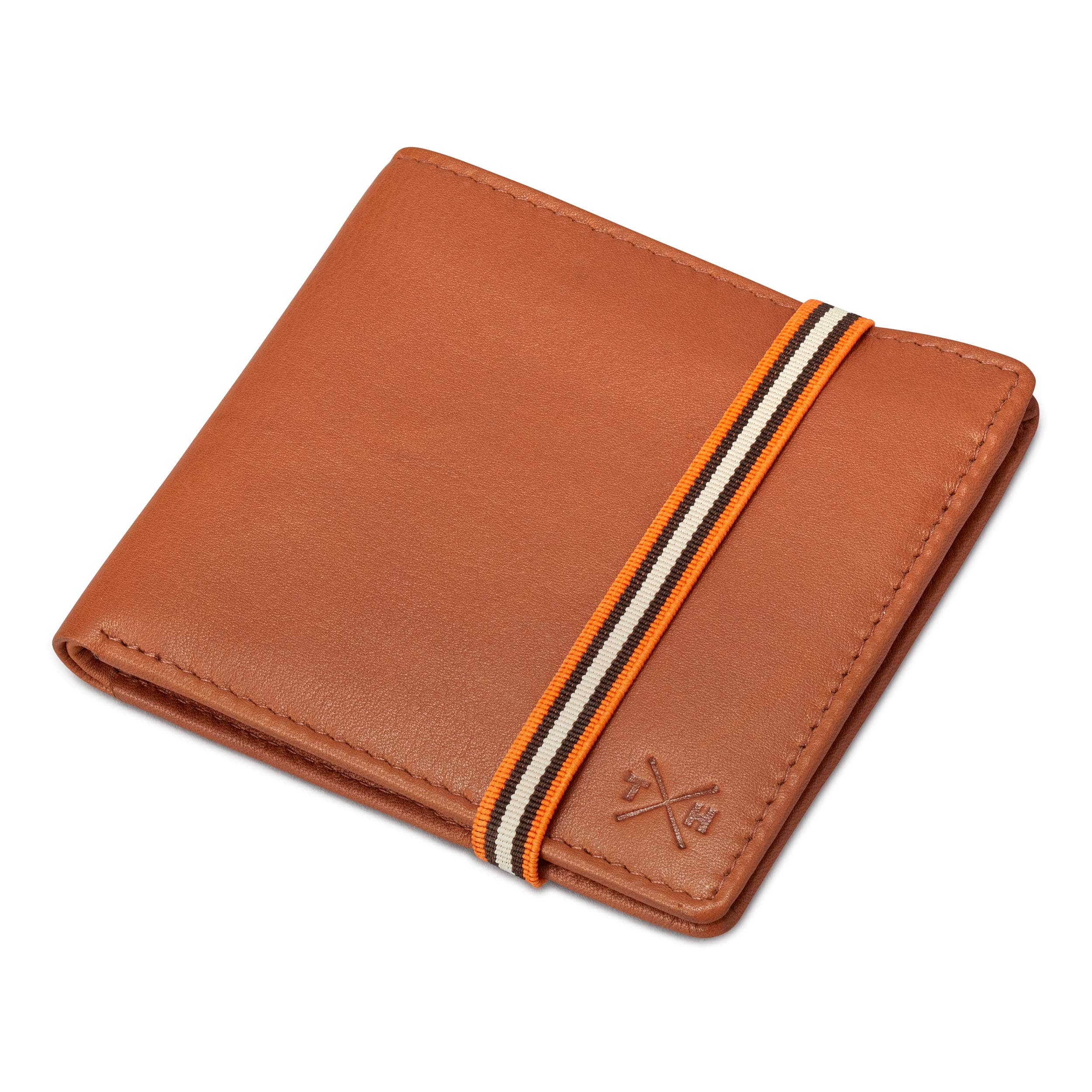 Two Fold Leather Wallet with Striped Elastic by 1642 (Tan)