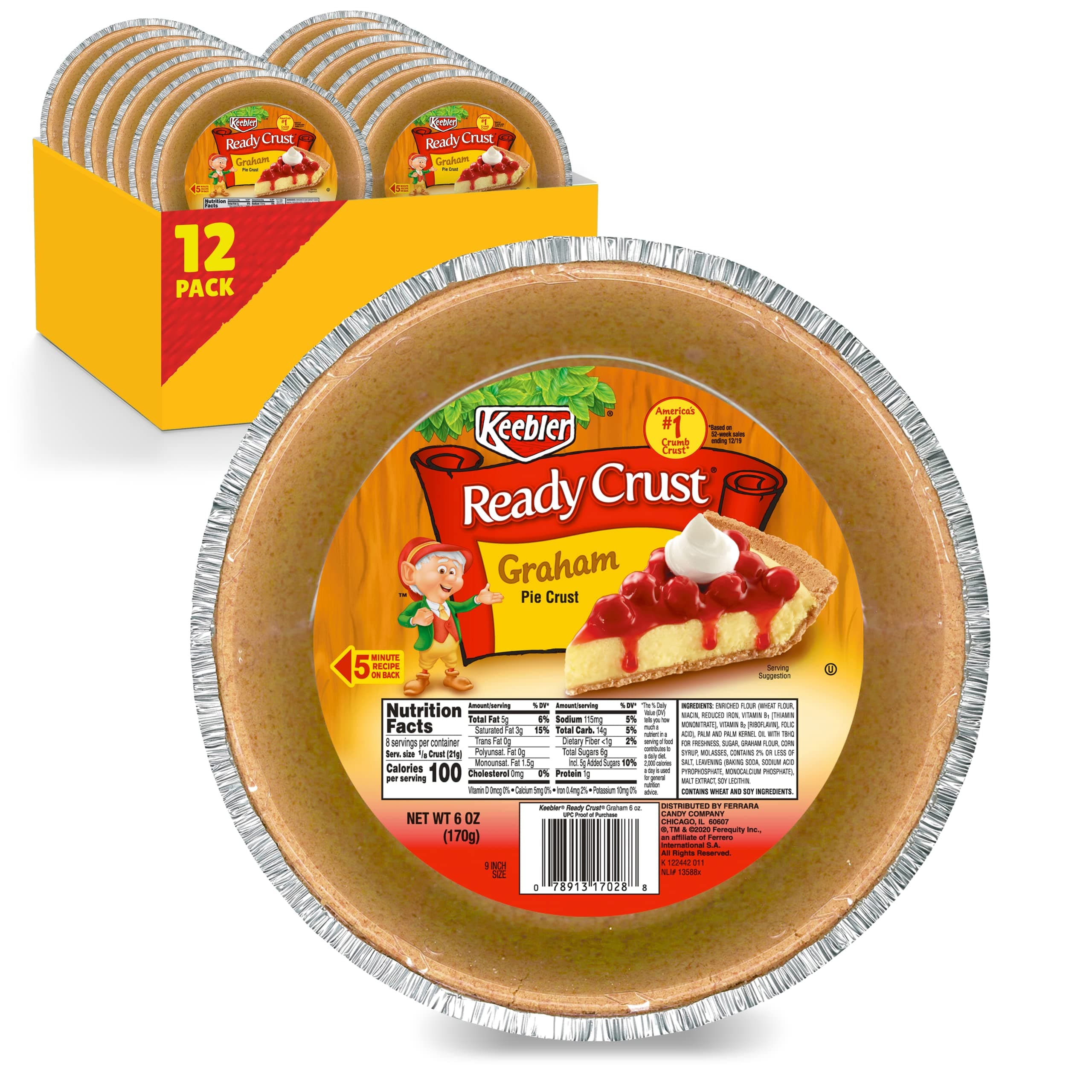 Ready Crust 9-Inch Graham Cracker Pie Crusts, Premade Pie Crusts For Baking And No-Bake, 12 ct
