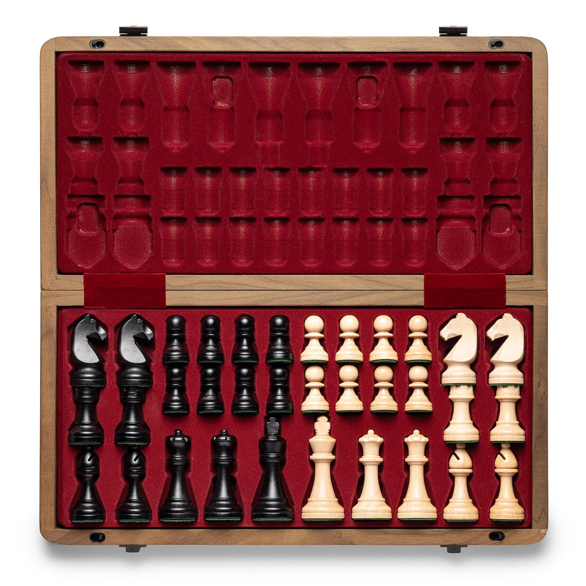 A&A Premium Folding Chess Board Game Set, 15" Wooden Chess Board & 3" King Height Staunton Chess Pieces with 2 Extra Queens, Portable Travel Chess Set (Natural Walnut, 15 Inches)