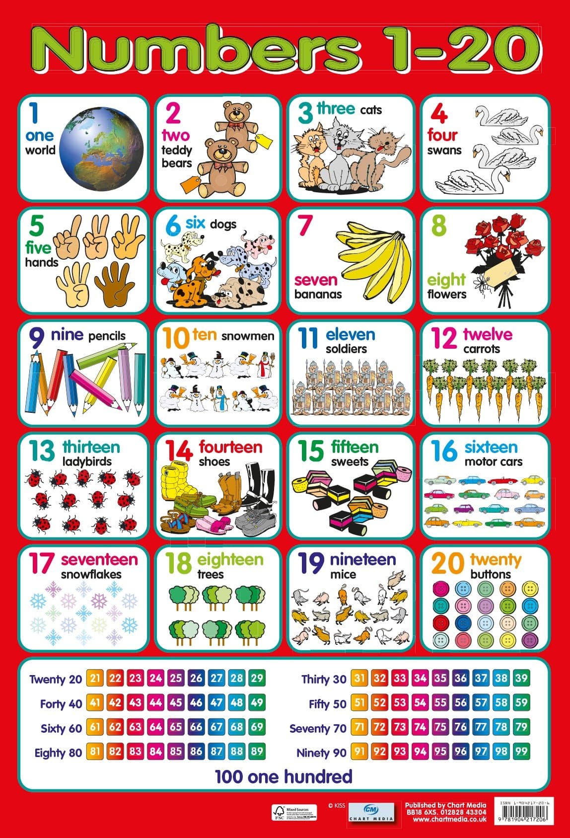 Buzz Early Years Numeracy - NUMBERS 1-20 Counting/Number Recognition - School/Nursery Wall Chart/Poster - 60cm x 40cm …