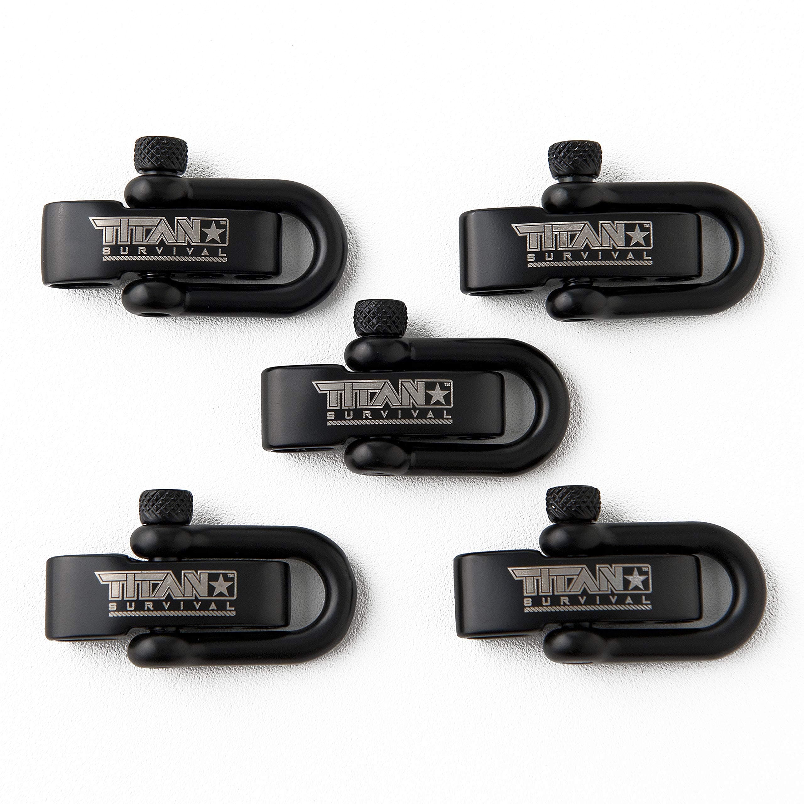 TITAN Survival 1,650 LBS Shackles for Paracord Bracelets (5-Pack) | BLACK | Stylish Premium Metal Clasps.