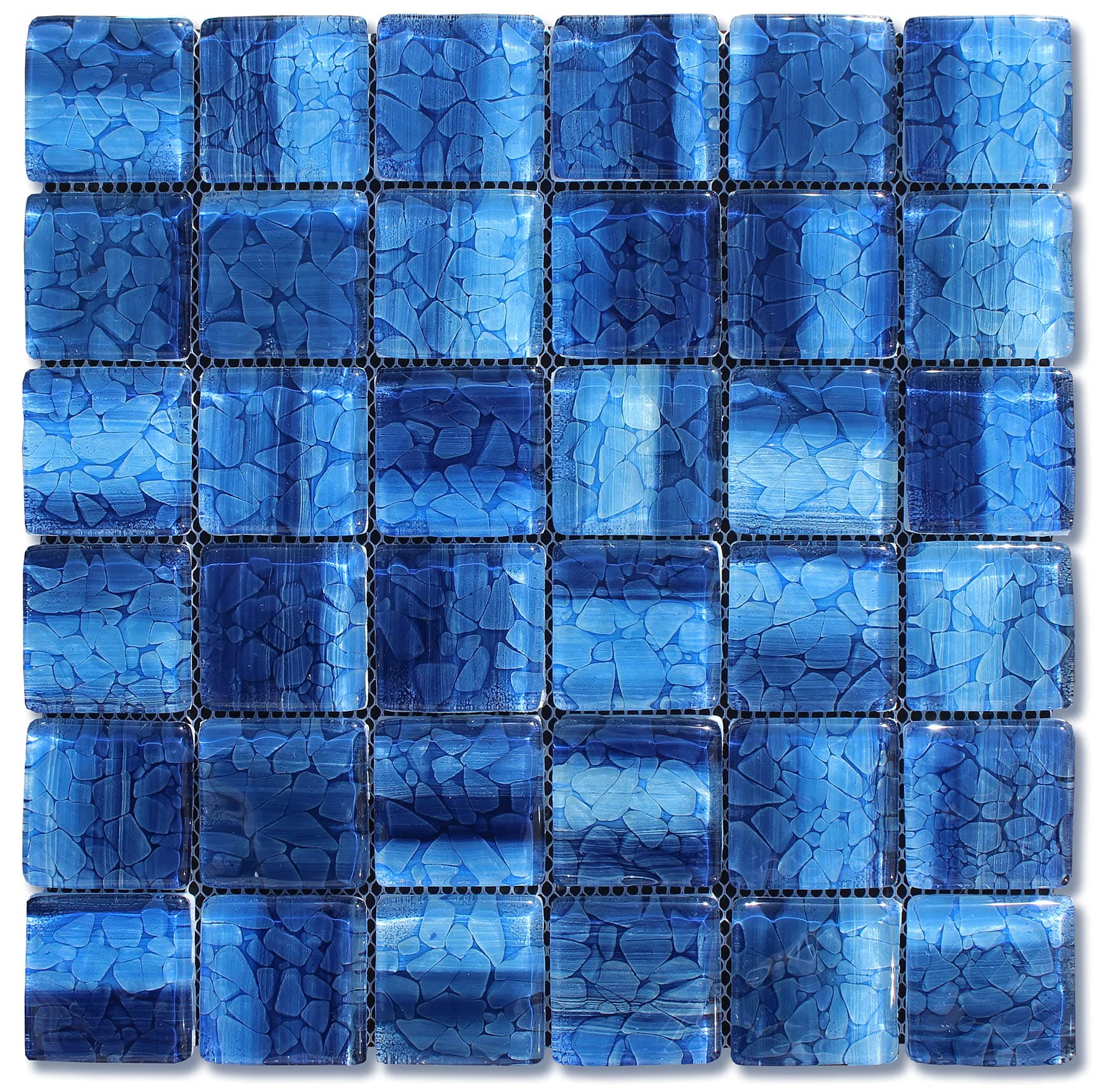 Glass Square Mosaic Blend Tile Sheets, 5-Count, Pebble Reflection