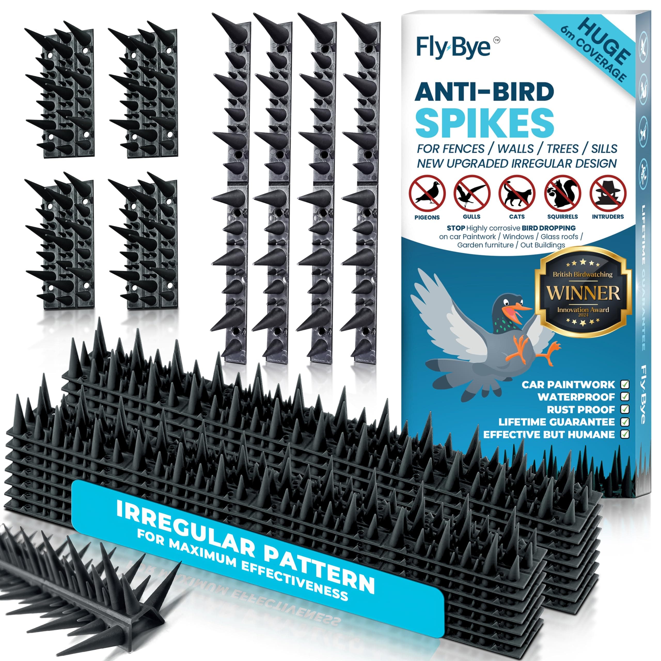 Anti Bird Spikes - 6m Coverage with 2500+ Spikes - Pigeon and Bird Deterrent for Walls, Fences, Roofs - Irregular Design for Effective Cat and Bird Control Outdoors