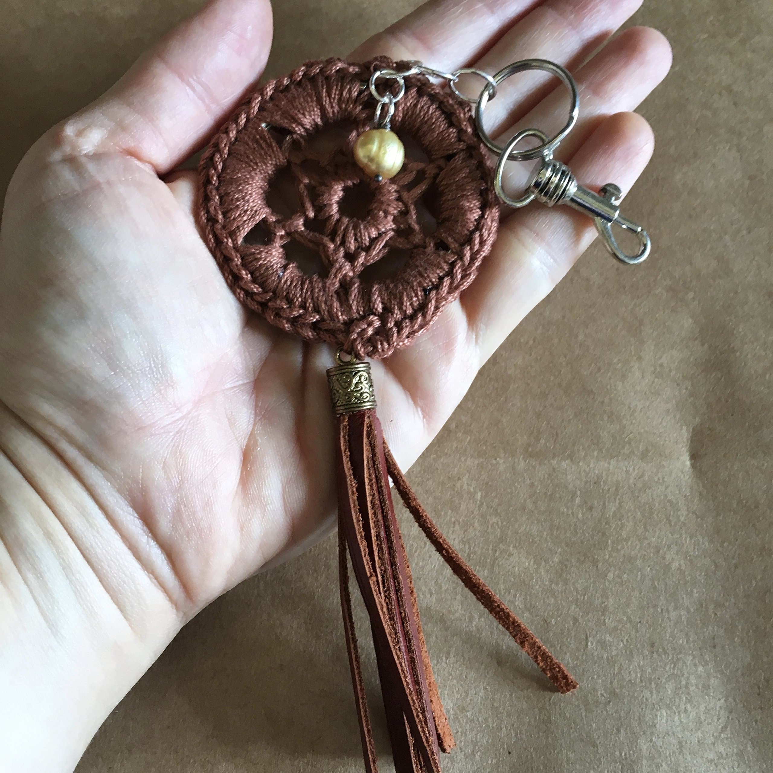 Boho Decor Bohemian Dreamcatcher Brown Boho Chic evil eye car decoration charm Keychain beat Charm